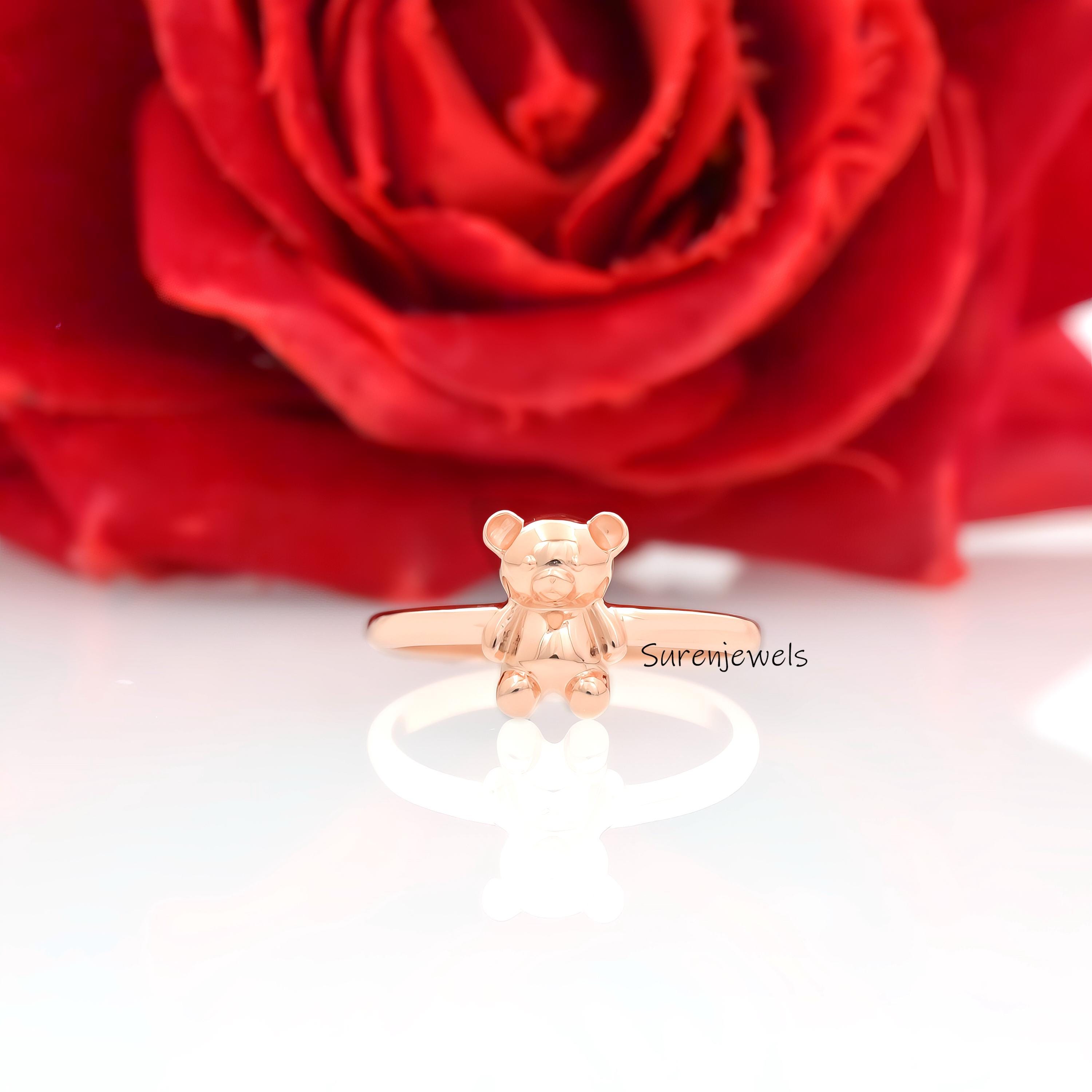 14k Gold Teddy Bear Ring: Dainty Solid Gold Jewelry - View 4 - Suren Jewels | SKU: SJR2946-SLYG-US-6,SJR2889-SLRG-US-7,SJR301