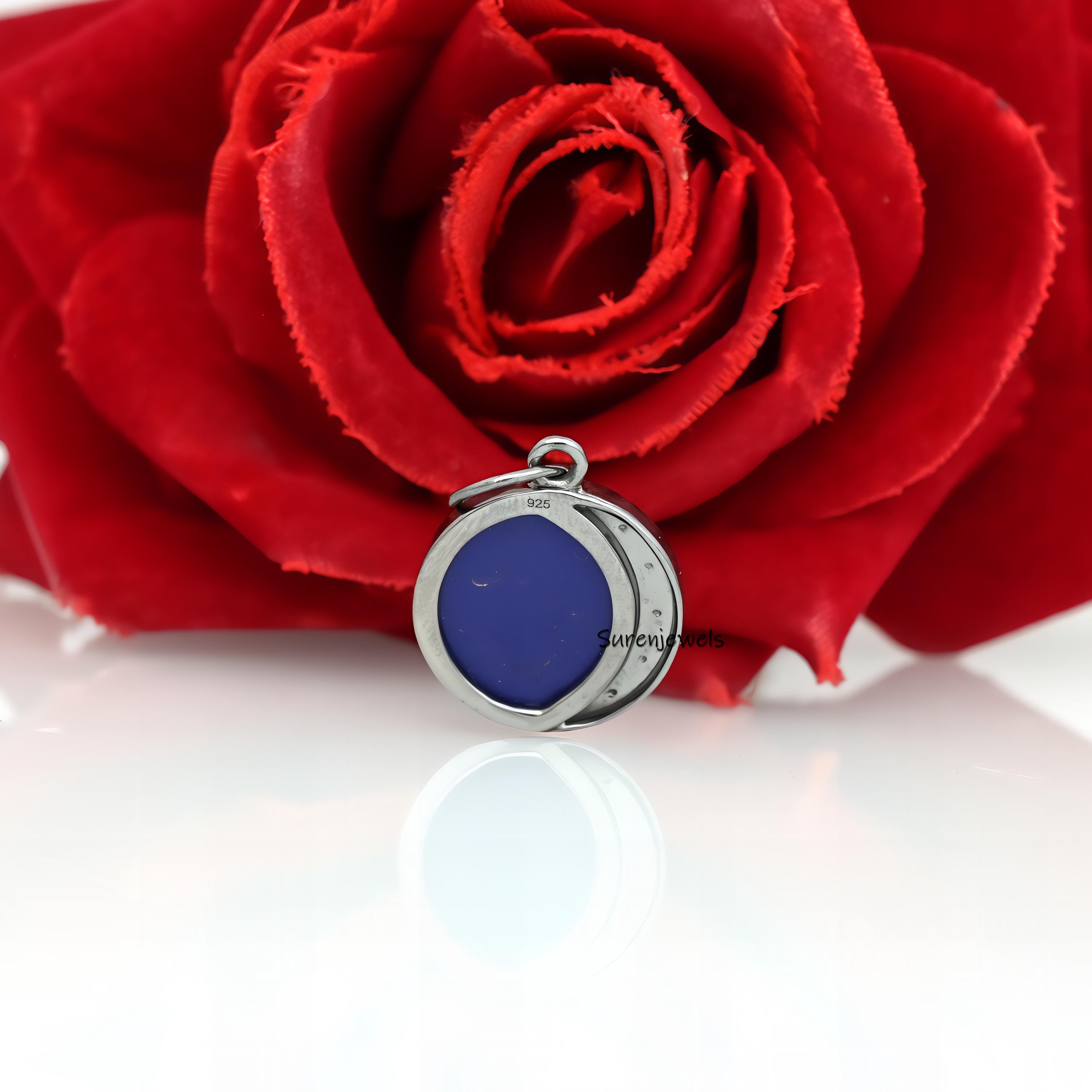 Lapis Lazuli Star Moon 925 Silver Pendant: Moissanite Celestial Disc - View 7 - Suren Jewels | SKU: SJP1296-SLYGDITQ-20M