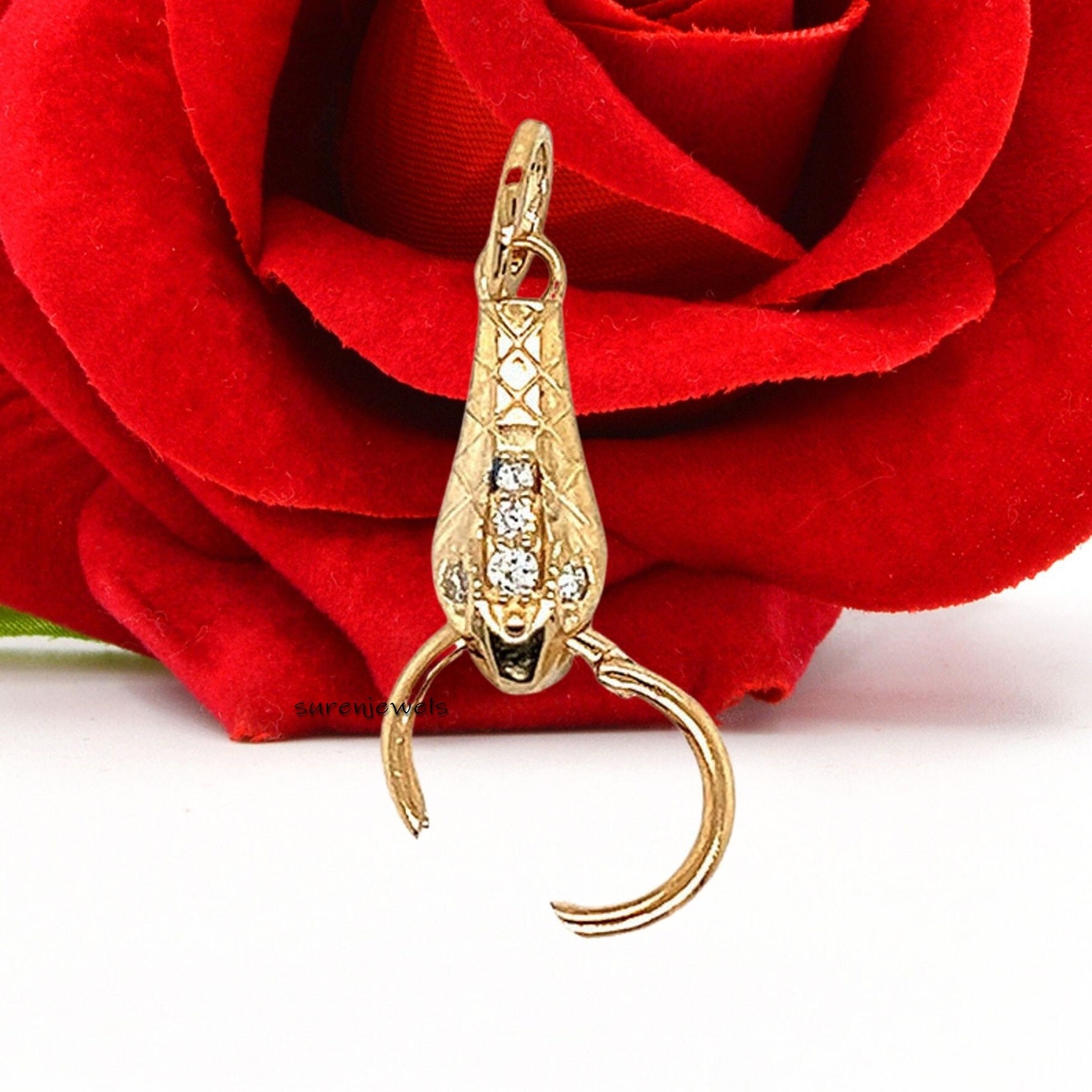 14k Gold Snake Charm Link, Charm Holder Enhancer - View 7 - Suren Jewels | SKU: SJP1480-9KYGDI