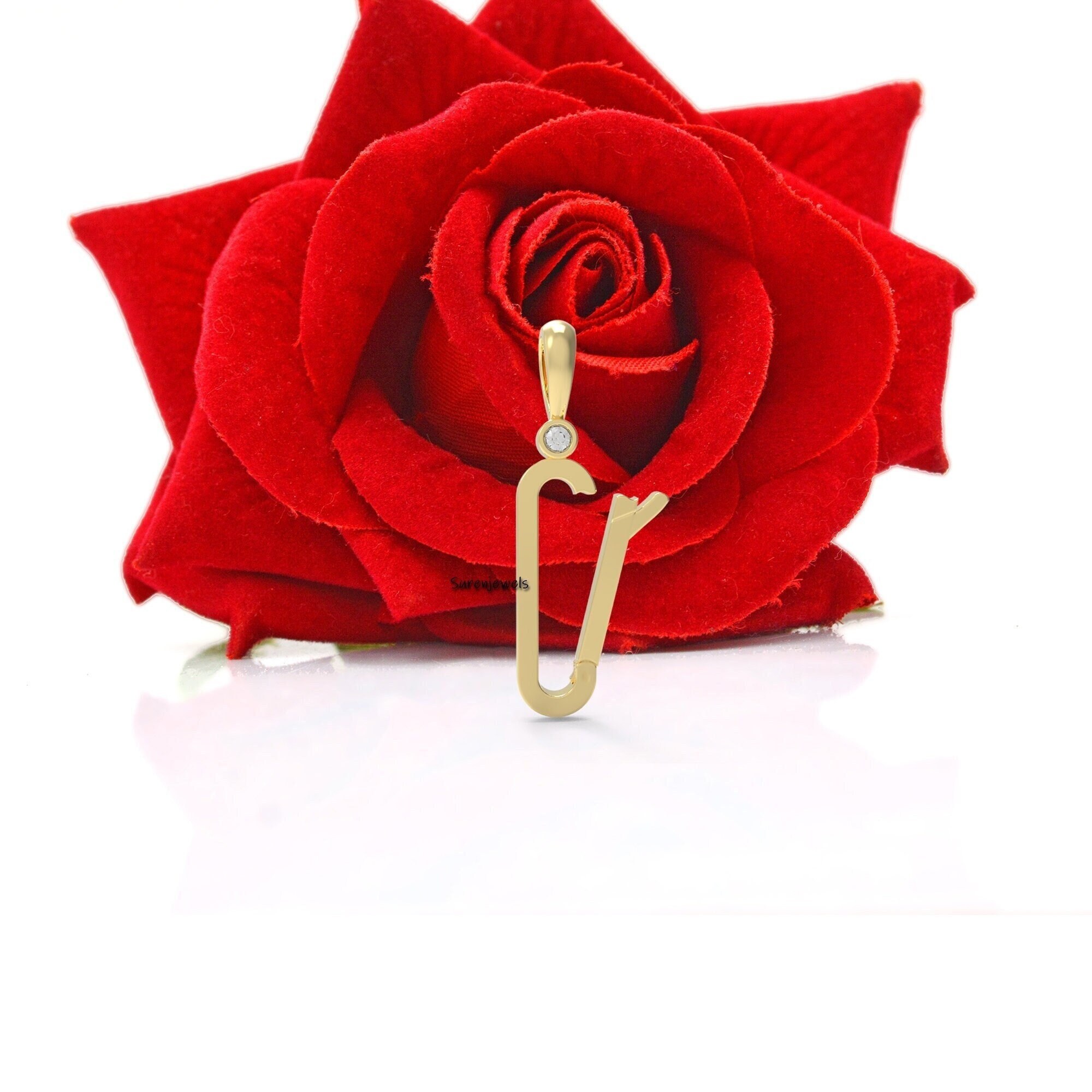 14K Yellow Gold Charm Holder Connector: White Topaz Push Lock - View 5 - Suren Jewels | SKU: SJP1212-SLYGMN-34M