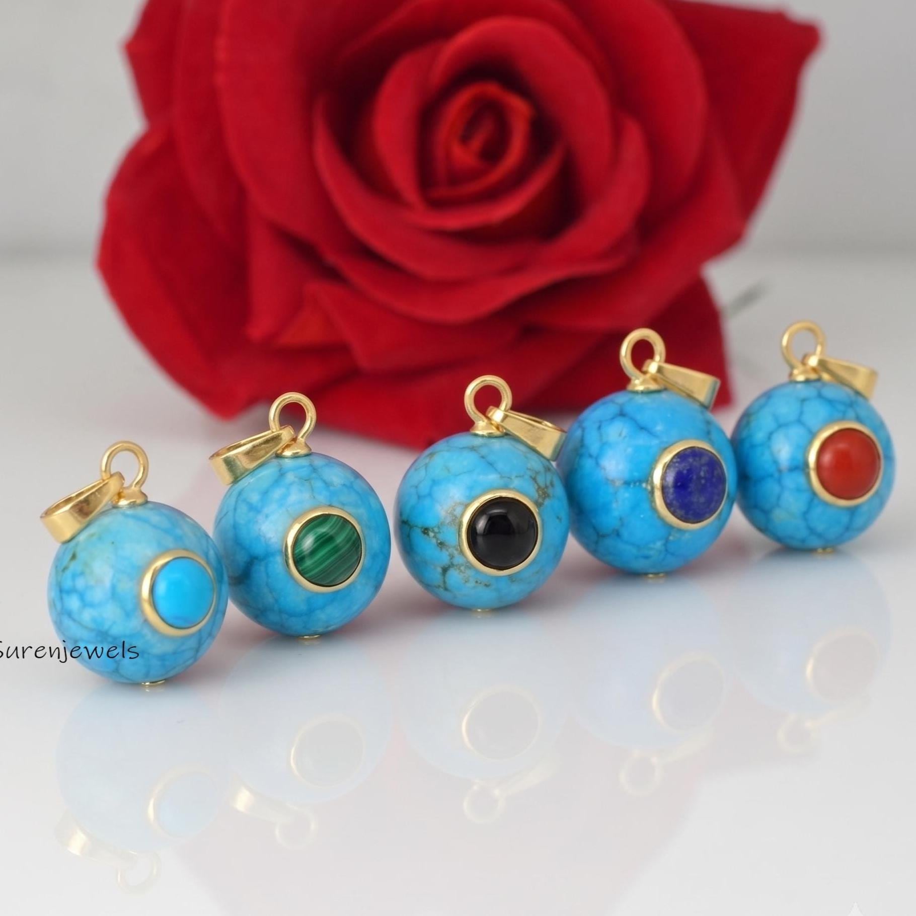 14k Gold Gemstone Ball Pendant, Round Ball Pendant, Silver Round Ball Pendant, Designer Ball Pendant, Handmade Ball Pendant -