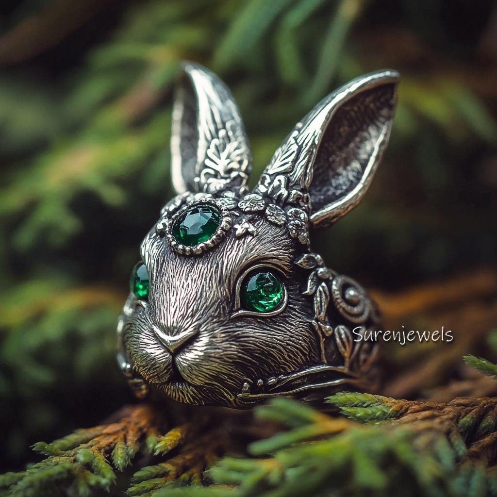 Handmade Silver Rabbit Ring: 14k Gold Accent Animal Jewelry - Suren Jewels | SKU: SJR2933-SLNSGCZ-US-7