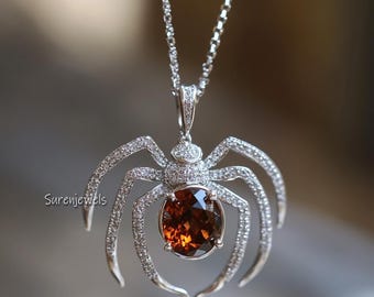 14k Gold Gemstone Spider Pendant: Halloween Jewelry
