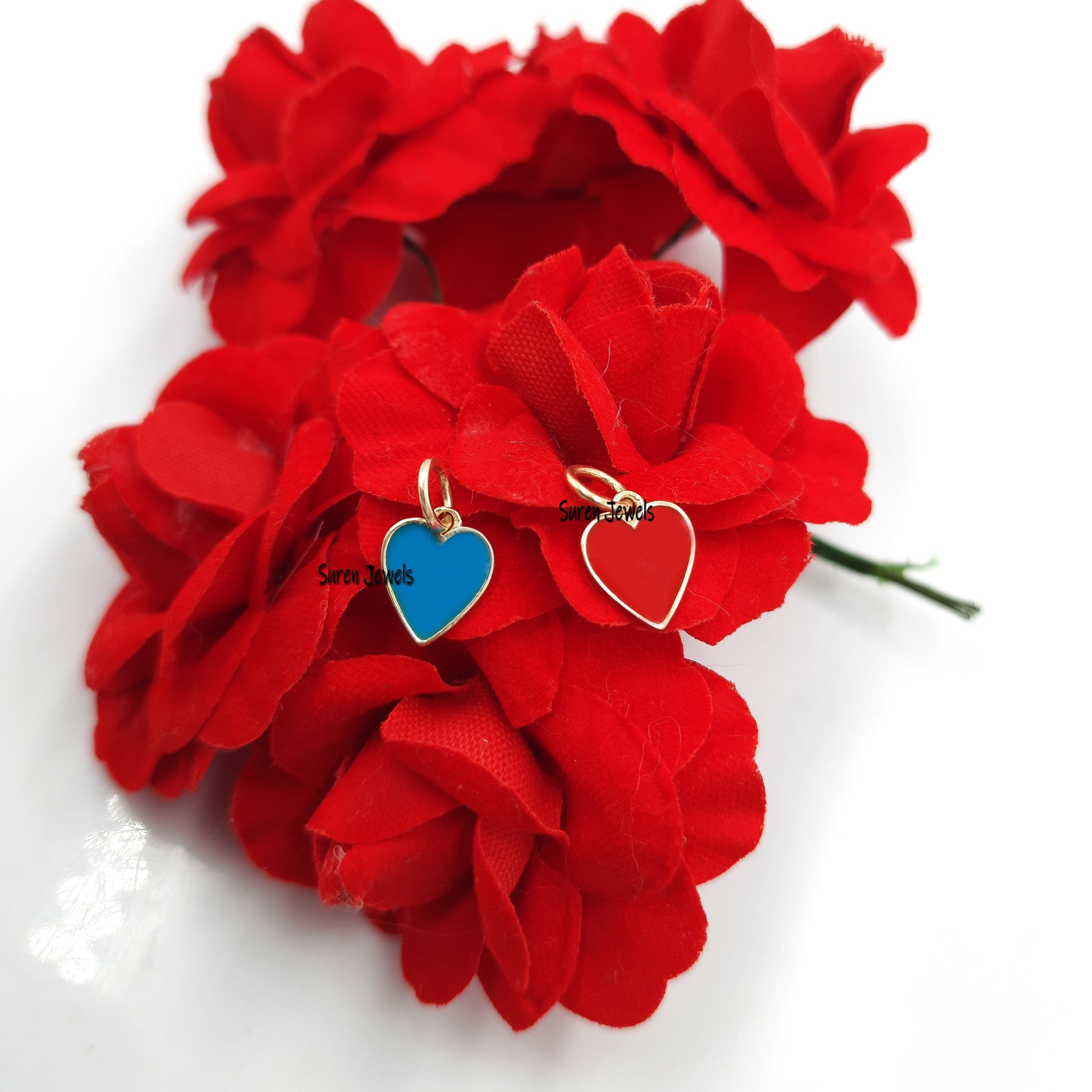 14K Gold Enamel Heart Charm: Mini Pendant (15*9 MM) - Suren Jewels | SKU: SJP507