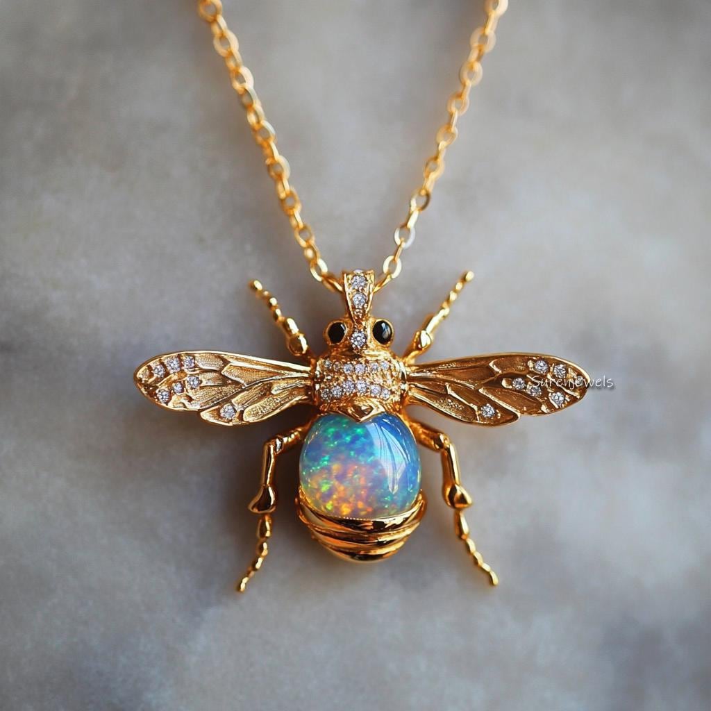 14K Gold Plated Honey Bee Pendant: Gemstone Silver Bee Charm - Suren Jewels | SKU: SJP,SJP5300-SLWGEOPCZ-30M,SJP5634-SLYGSSCZ