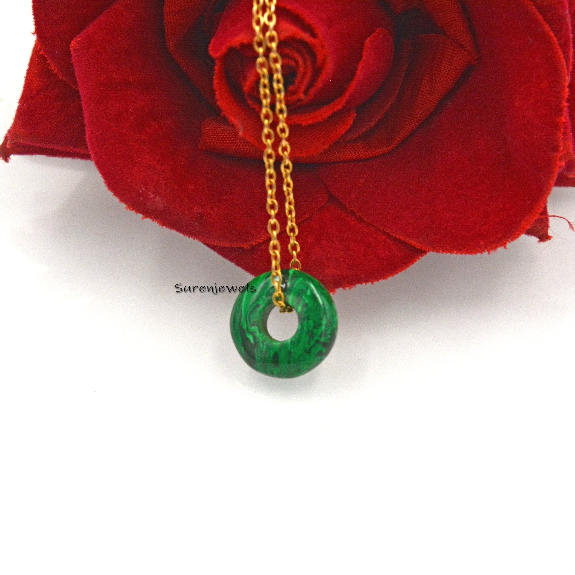 Jadeite Donut Pendant: Gemstone Circle Jewelry - Suren Jewels | SKU: SJP1500