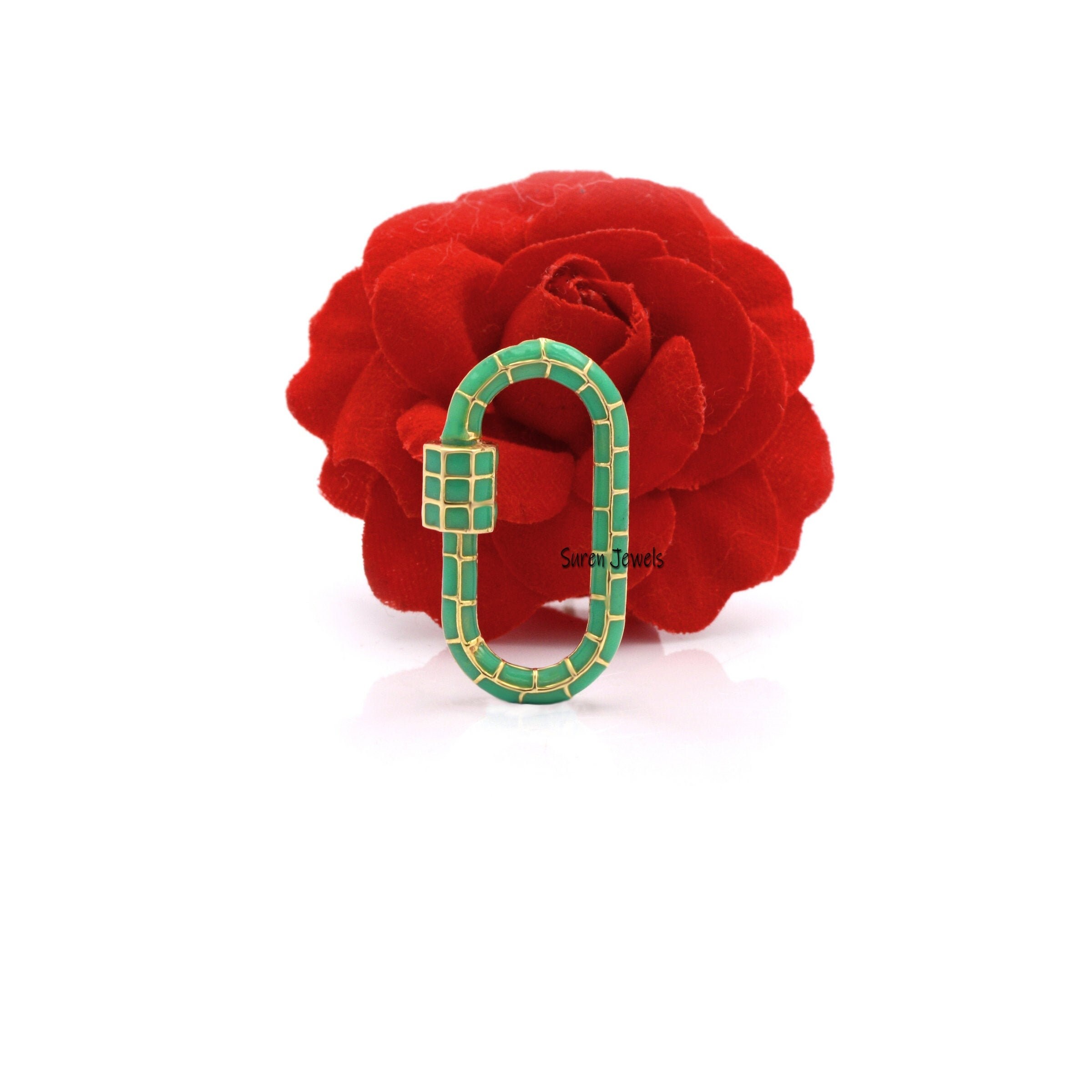 14K Solid Gold Enamel Carabiner Lock: Designer Jewelry Finding - View 4 - Suren Jewels | SKU: SJC18-