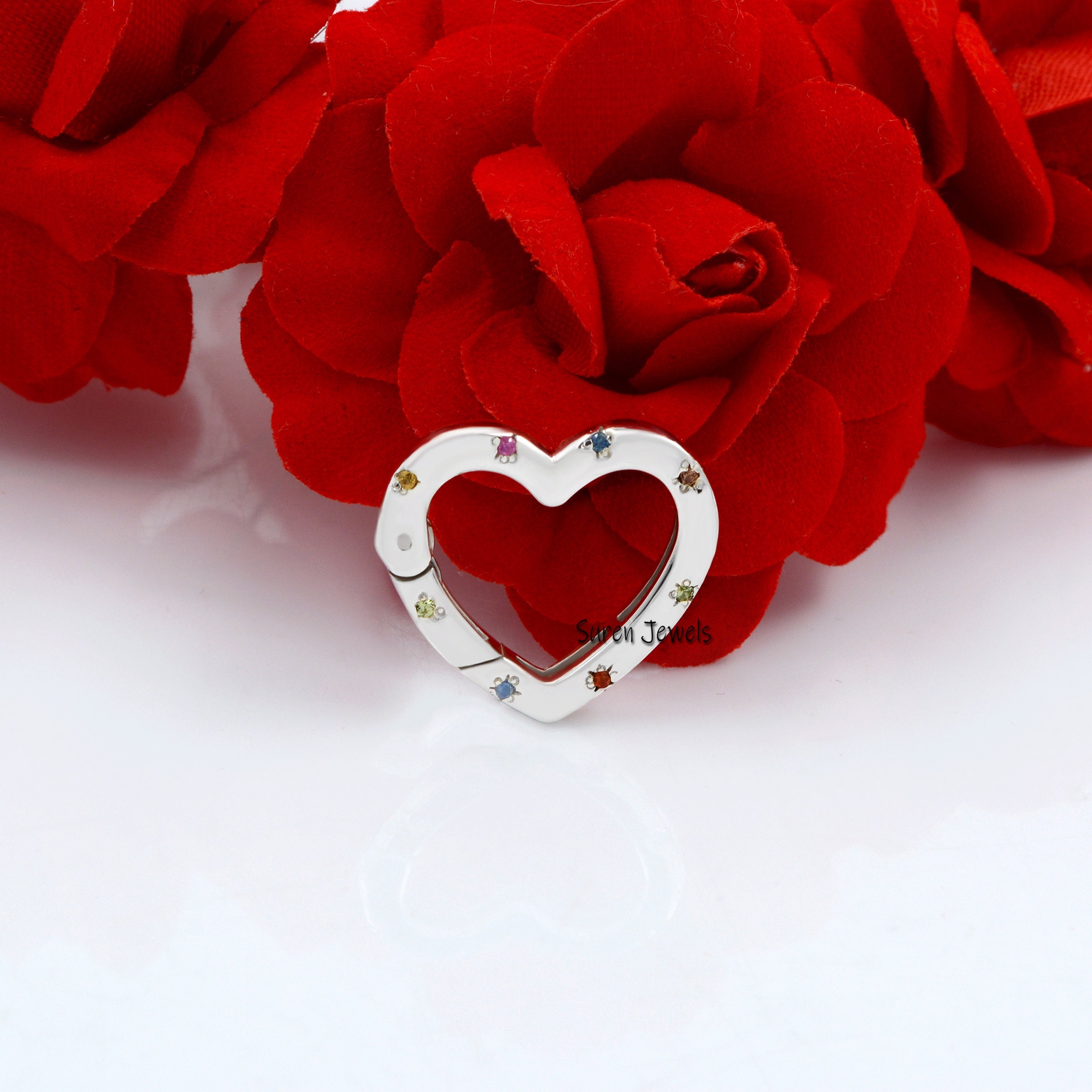 925 Silver Diamond Heart Charm Enhancer: Gemstone Link Lock - View 3 - Suren Jewels | SKU: SJP808-SP