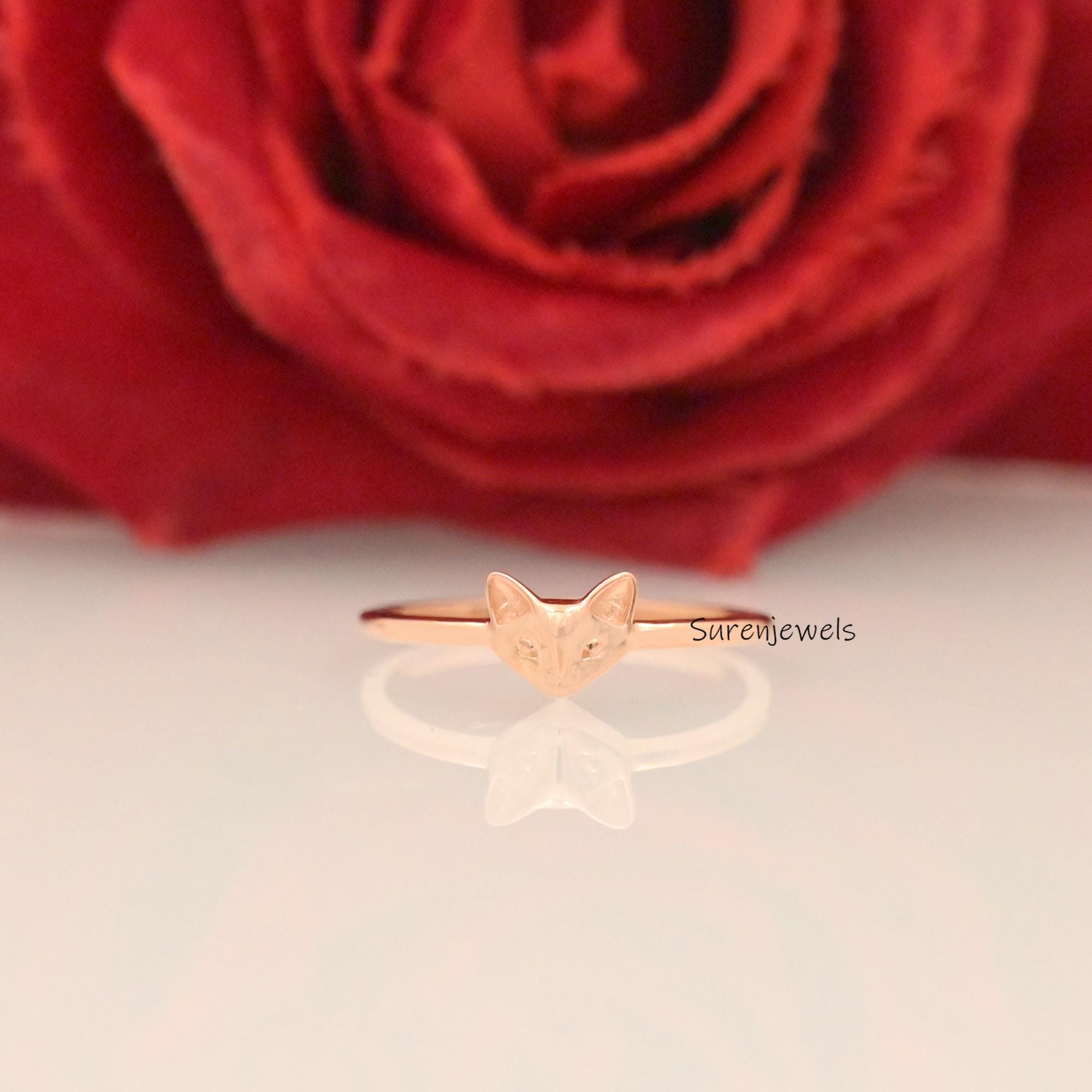 14k Gold Fox Ring: Dainty Animal Jewelry - View 2 - Suren Jewels | SKU: SJR2930-SLRG-US-7