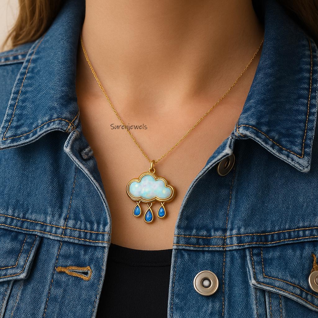 14K Gold Gemstone Cloud Pendant, Moonstone Cloud - View 2 - Suren Jewels | SKU: SJP5320