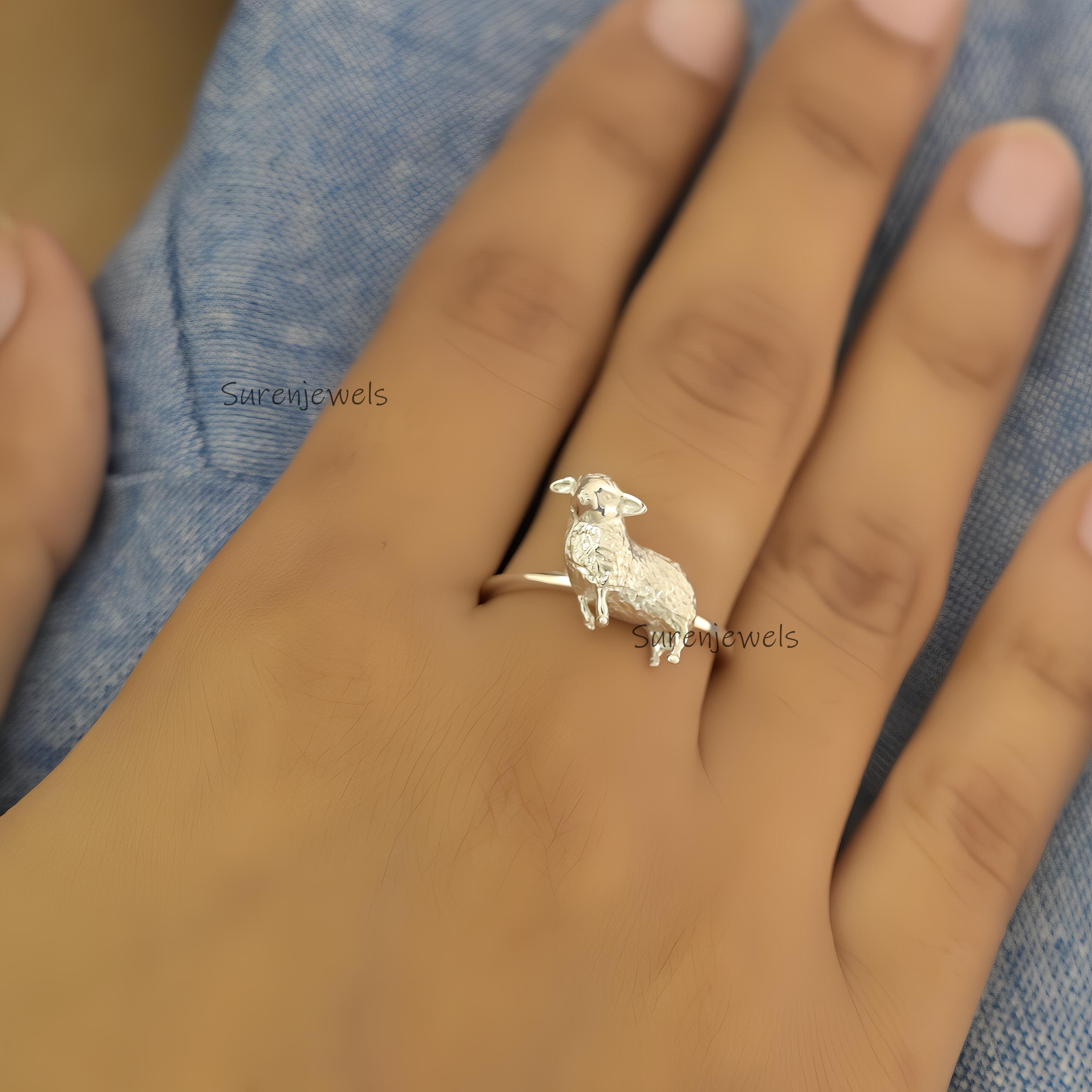 14k Gold Sheep Ring: Dainty Animal Jewelry - View 5 - Suren Jewels | SKU: SJR2934-SLYG-US-6