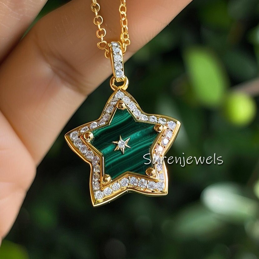 Handmade 14K Gold Gemstone Star Pendant: Pave Diamond Charm - Suren Jewels | SKU: SJP3349-SLWGPOPCZ-30M