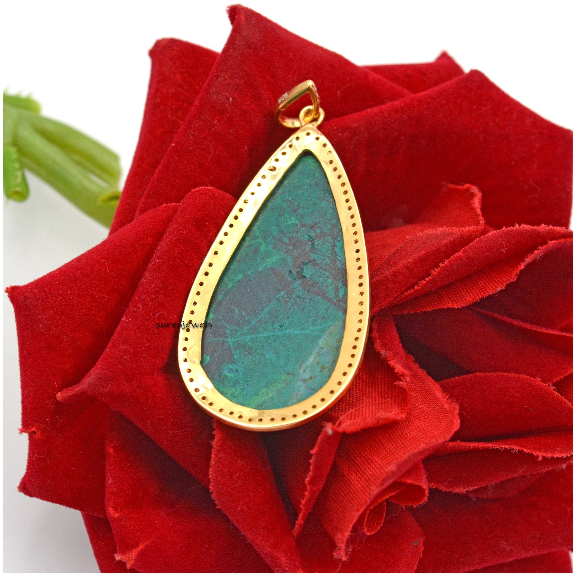 14k Gold Gemstone Teardrop Pendant: Handmade Designer Jewelry - View 4 - Suren Jewels | SKU: SJP177-SLWGMTCS-N47-18I-925