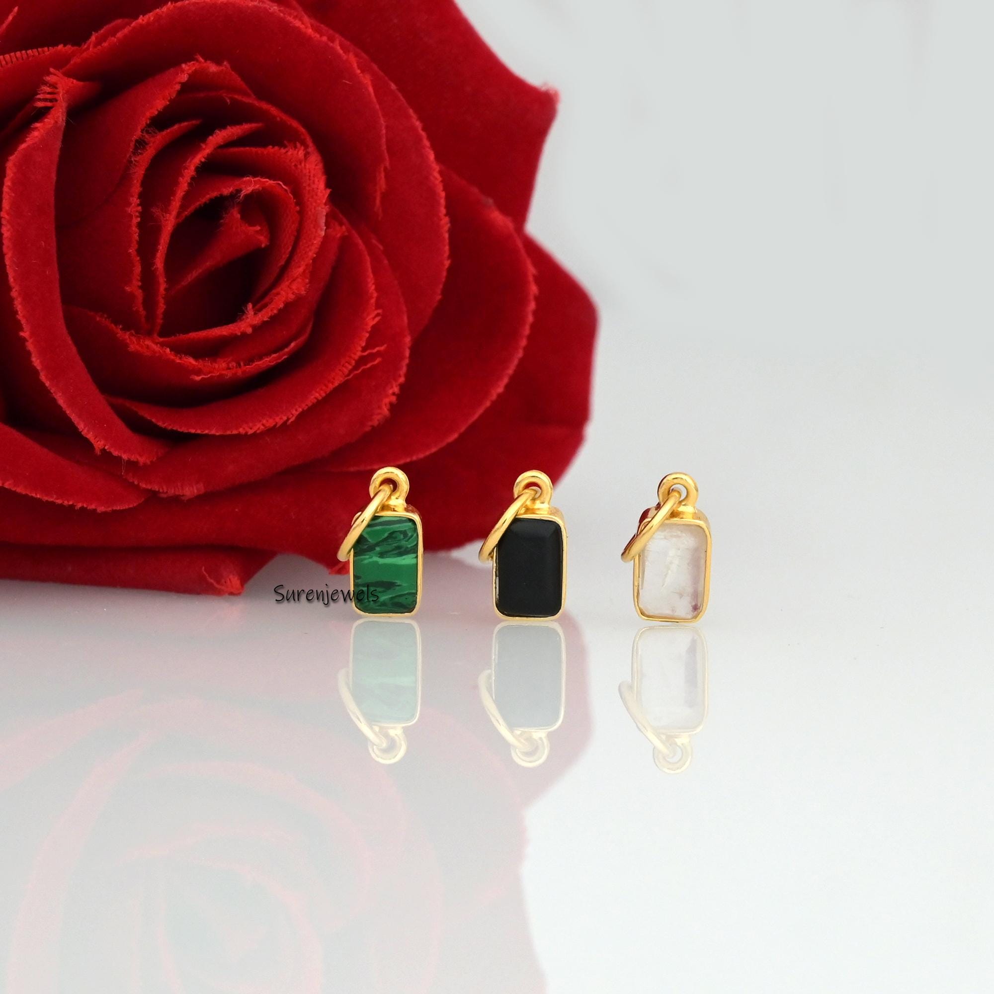 14K Gold Bezel Moonstone Pendant: Emerald Cut Charm - View 4 - Suren Jewels | SKU: SJP3480-SLYGMK-12M