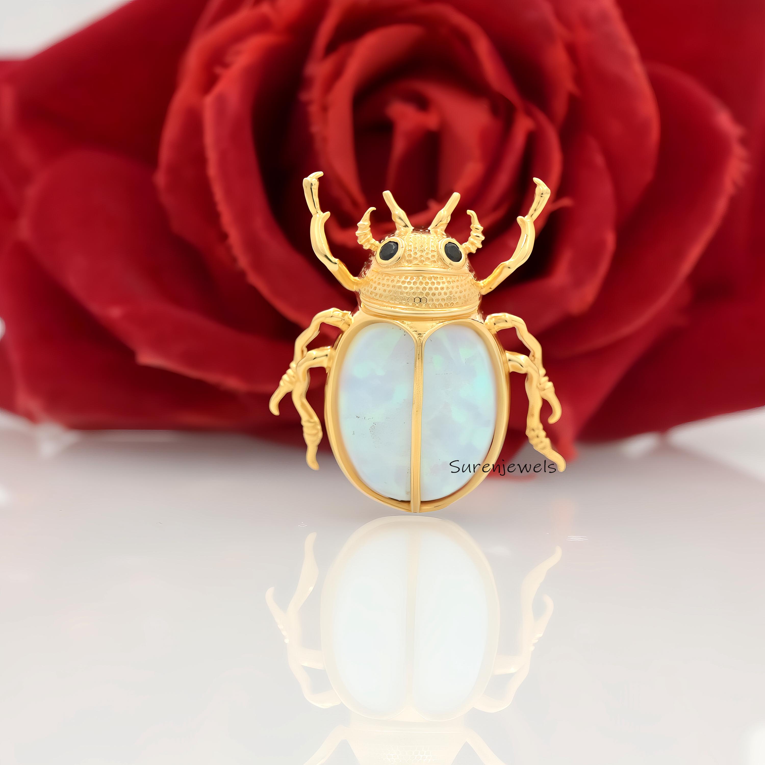 14K Gold Gemstone Scarab Charm: Hand Carved Amulet - View 2 - Suren Jewels | SKU: SJP4233-SLYGLPZBS-35M,SJP4234-SLYGLPZ-35M,S