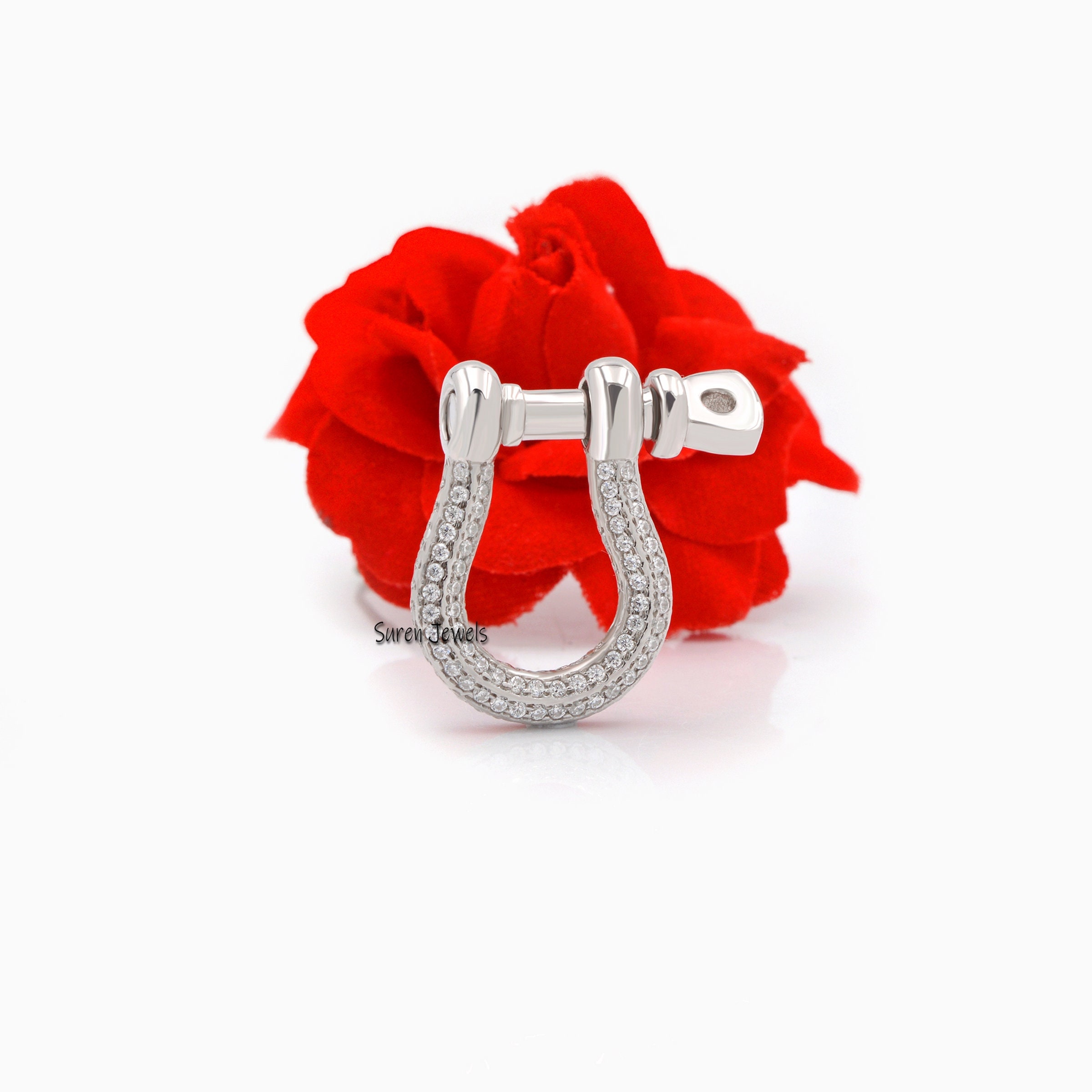 Diamond Shackle Clasp Lock: Designer Carabiner Chain Lock - View 3 - Suren Jewels | SKU: SJP842