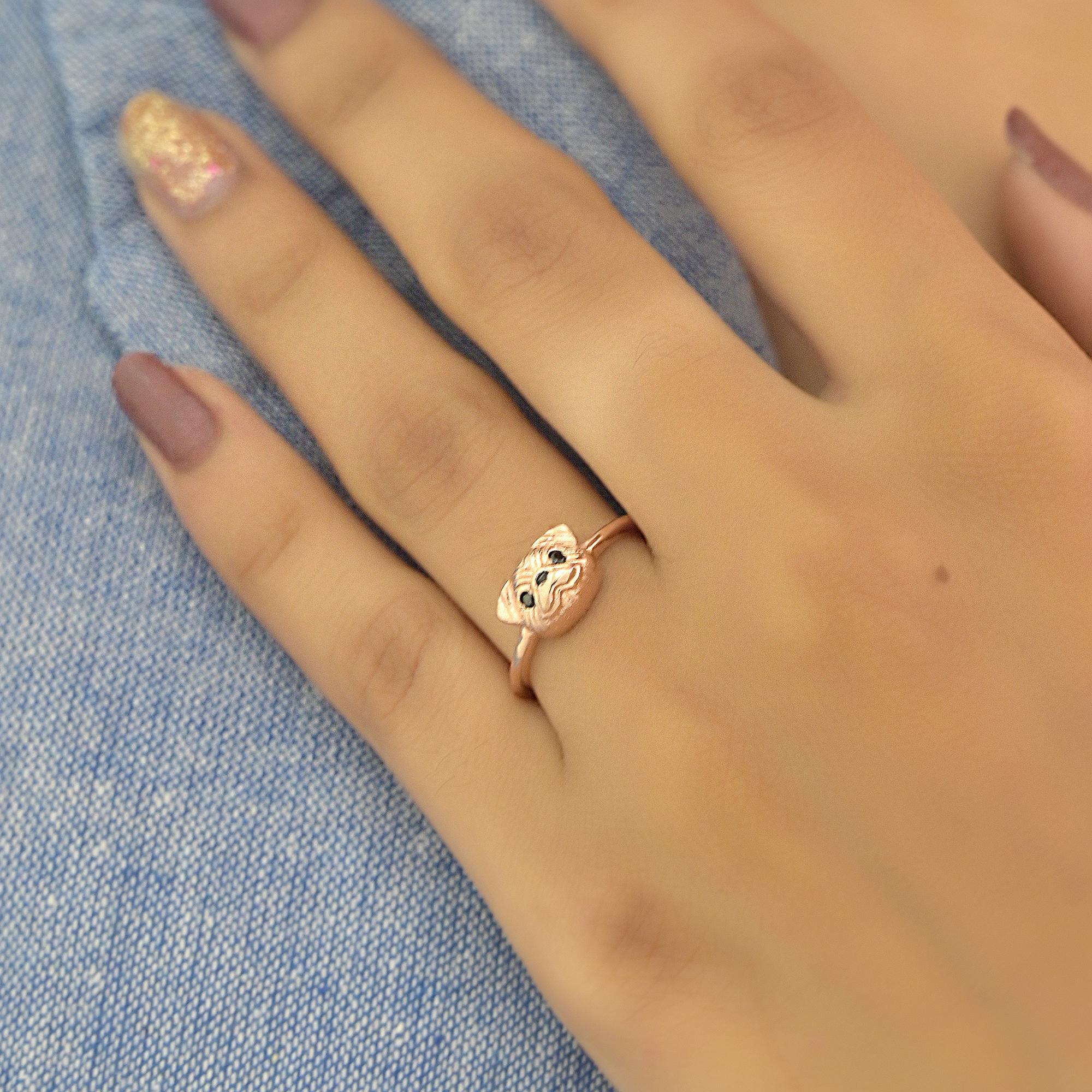 14K Gold Pug Ring: Handmade Animal Jewelry - View 2 - Suren Jewels | SKU: SJR2913-SLRG-US-6,SJR3186-SLRGBKCZ-US-7
