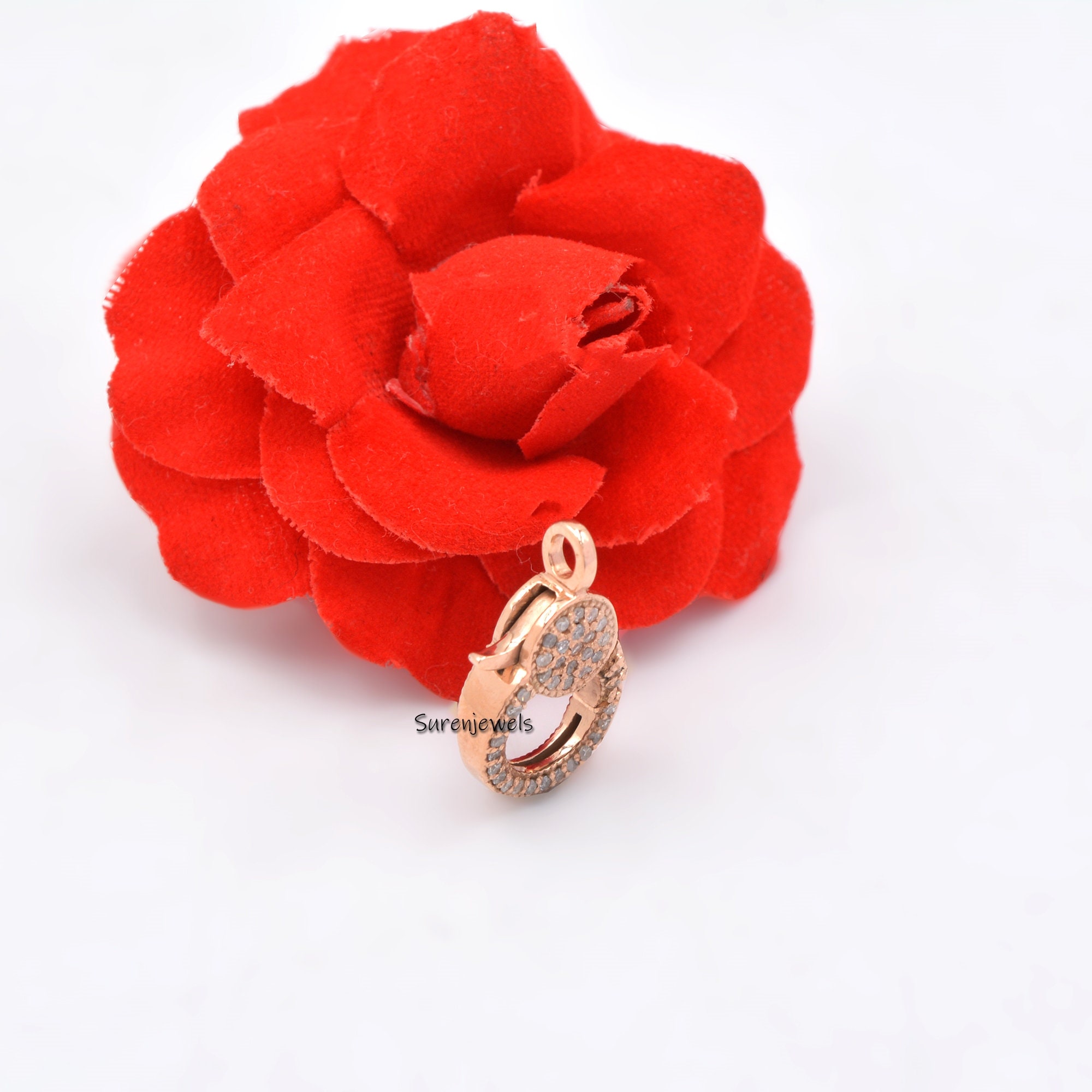 14K Gold Pave Diamond Lobster Lock Clasp (19x11 MM) - View 4 - Suren Jewels | SKU: SJF93-SLYGDI