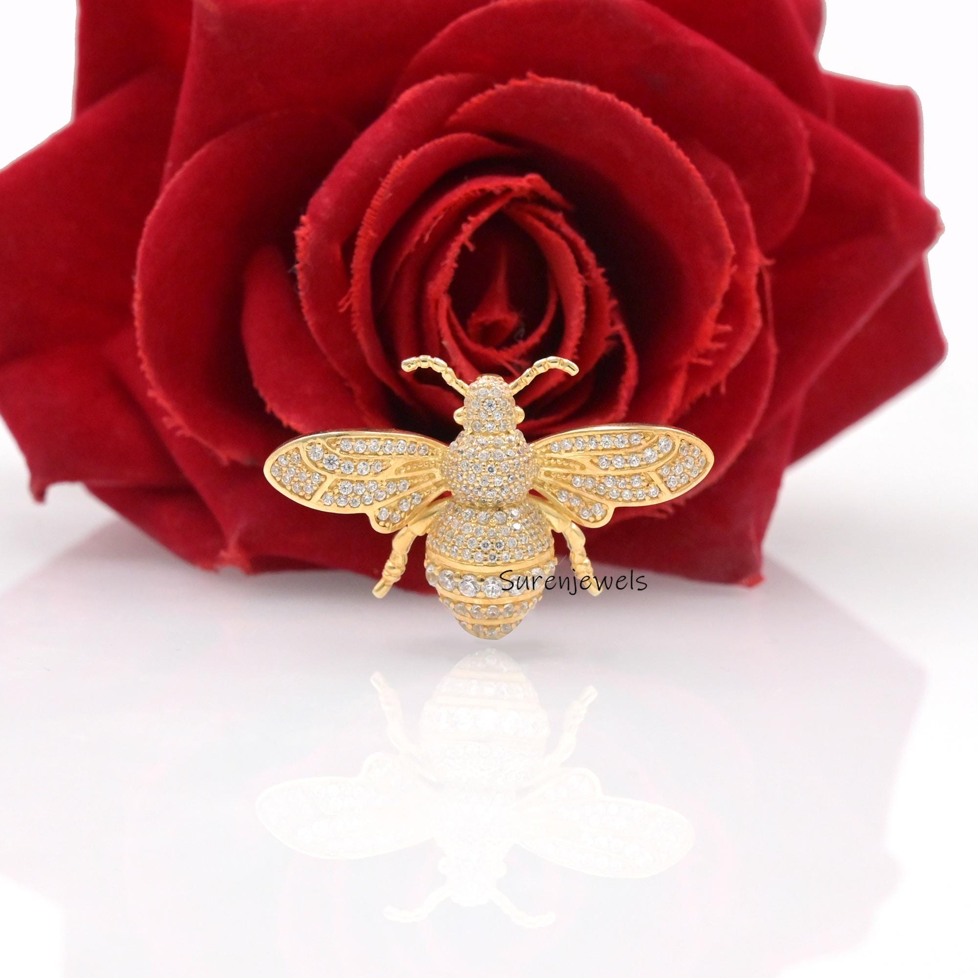 14K Gold Plated Diamond Honey Bee Pendant: Gemstone Silver Charm - View 4 - Suren Jewels | SKU: SJP4673-SLYGYSP-25M,SJP4207-S