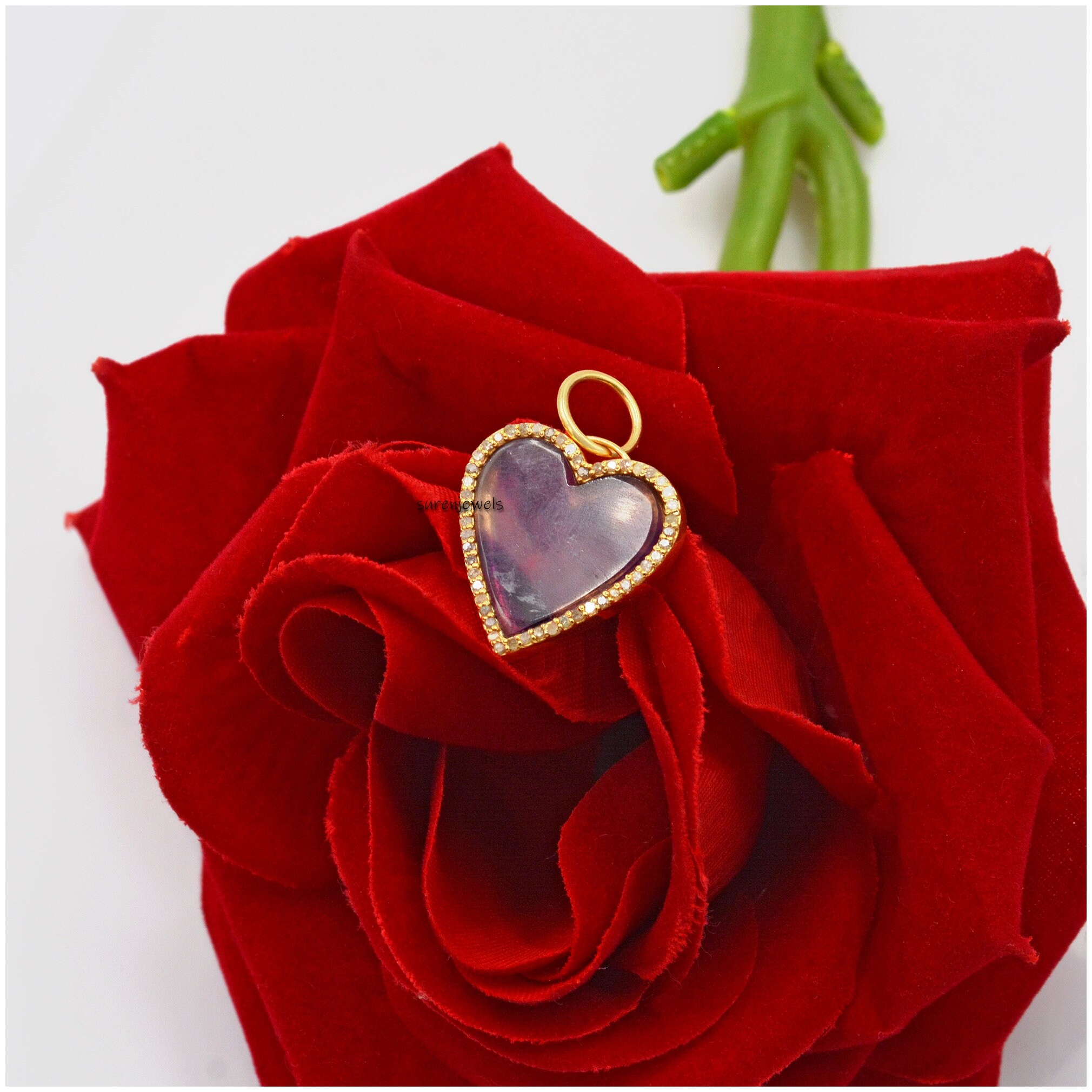 14k Gold Gemstone Heart Pendant: Lapis, Turquoise, Malachite - View 6 - Suren Jewels | SKU: SJP1018-SLYGMC