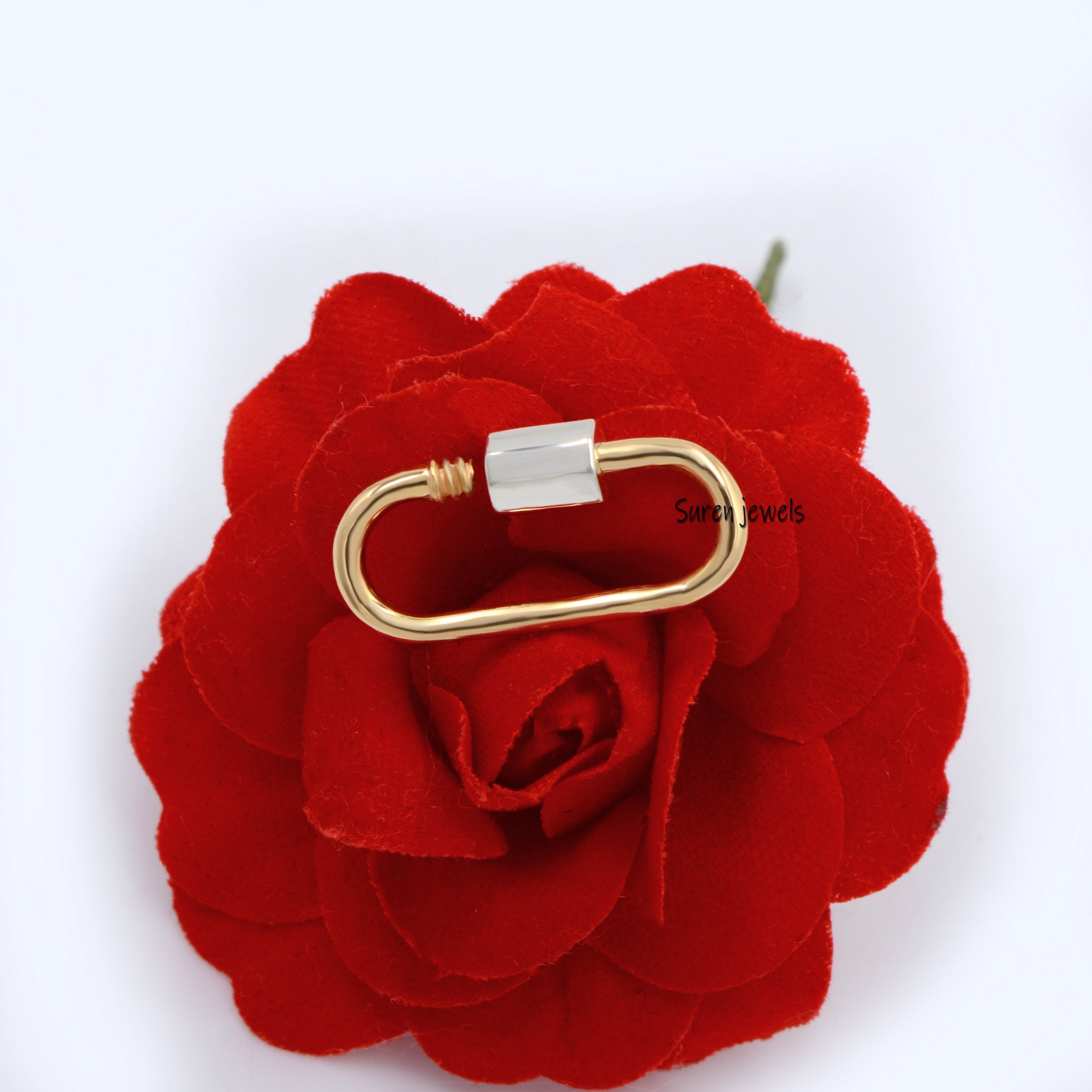 14k Gold Two Tone Carabiner Lock: Handmade Jewelry Clasp - View 6 - Suren Jewels | SKU: SJC130-SLYGNS