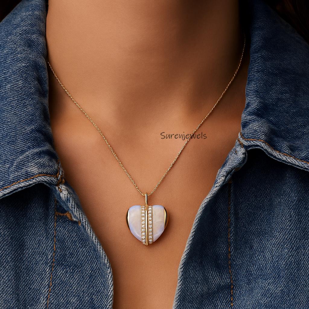 14k Gold Lapis Lazuli Heart Pendant, Carved Gemstone, Handmade - View 2 - Suren Jewels | SKU: SJP5542-SLNSLPZCZ-25M