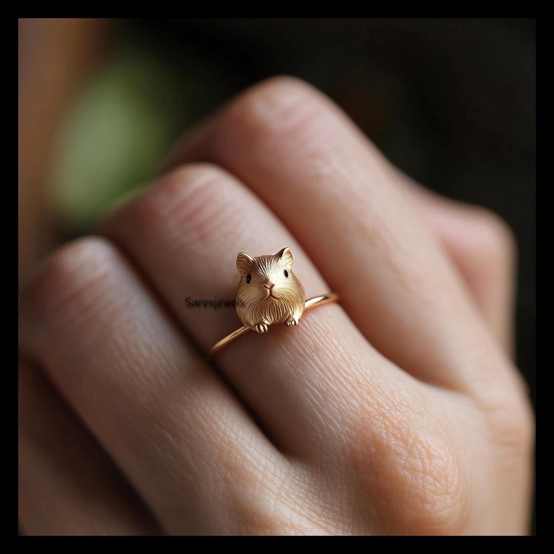 14k Gold Hamster Ring: Dainty Animal Jewelry - Suren Jewels | SKU: SJR,SJR3028-SLYGBKCZ-US-10,SJR3035-SLYG-US-5