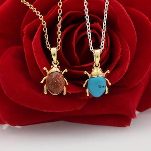 14K Gold Gemstone Small Scarab Pendant, Egyptian Beetle Jewelry, Hand Carving Scarab Charm, Carved Scarab Pendant, Scarab Amulet Pendant