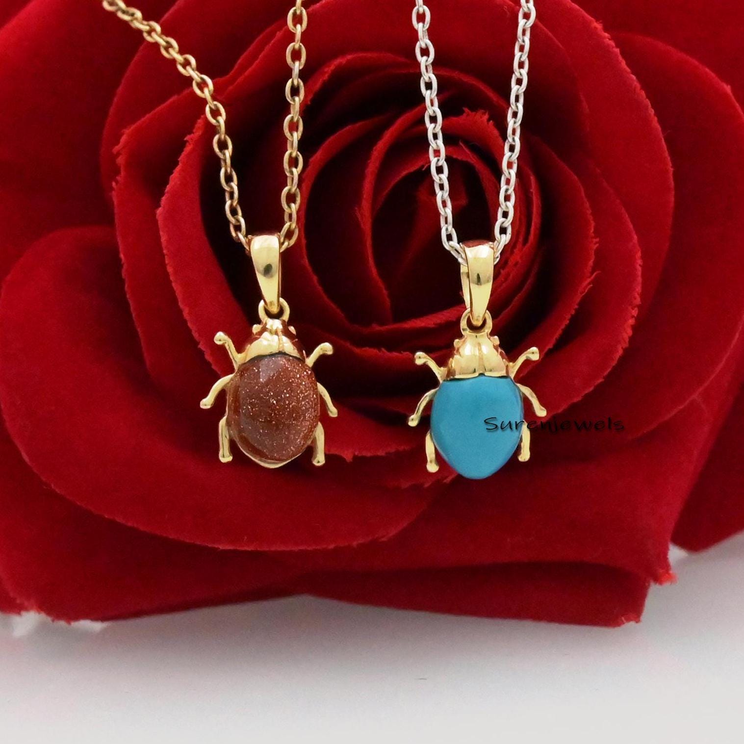 14K Gold Gemstone Small Scarab Pendant: Hand Carved Egyptian Amulet - Suren Jewels | SKU: SJP2536