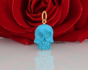 Hand Carved Turquoise Skull Pendant: Synthetic Gemstone Jewelry