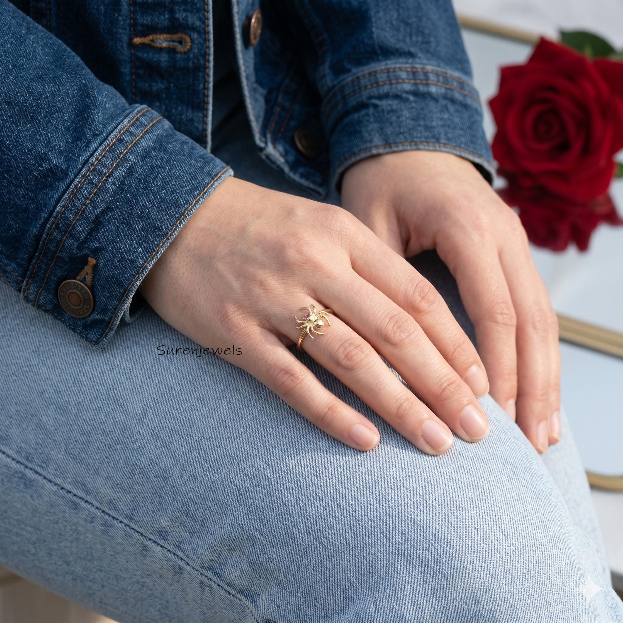 Gold Spider Ring, Gothic Witchy Jewelry, Dark Academia Ring, Witchcore Statement Accessory, Insect Motif Gold Ring for Women