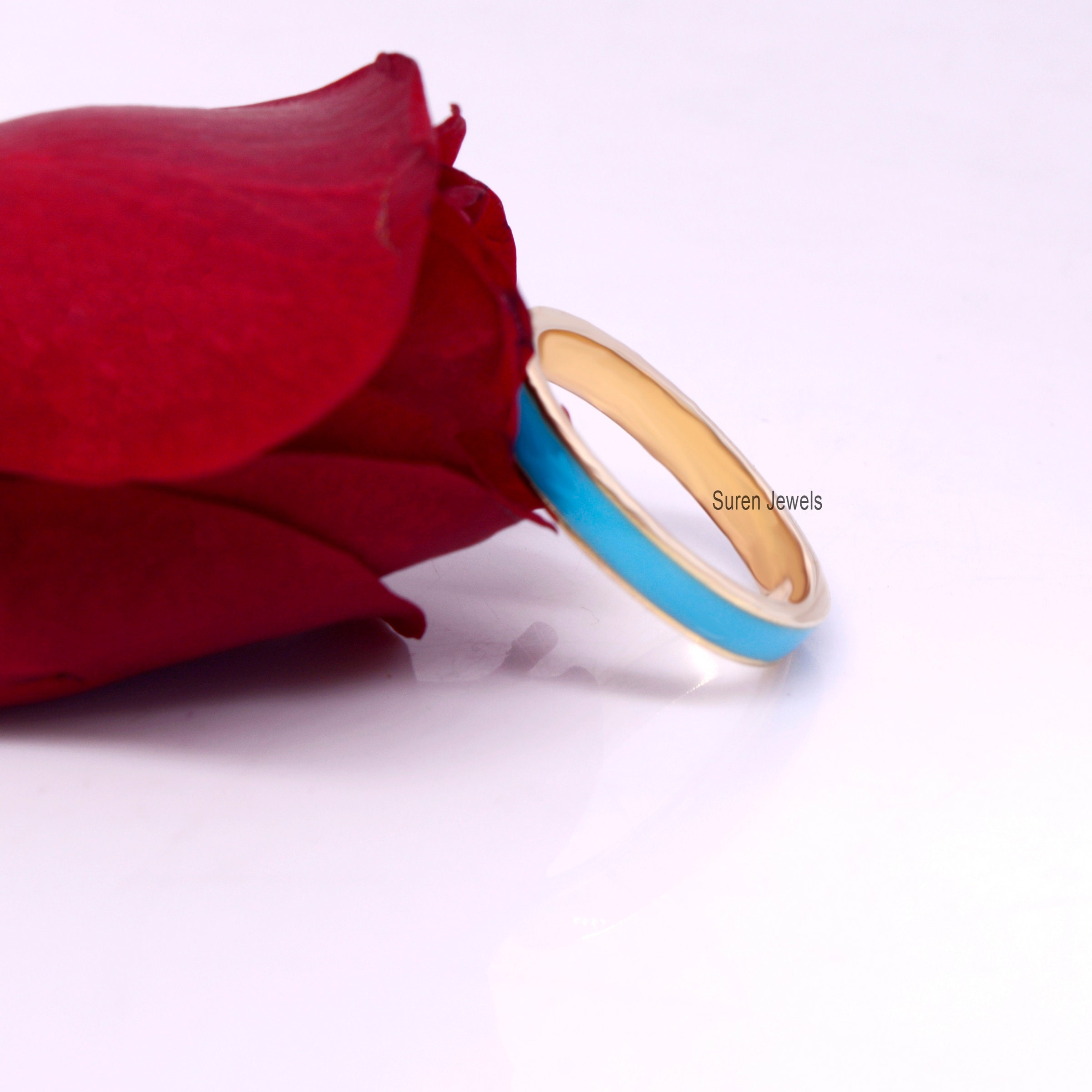 925 Silver Enamel Band Ring: Multi Color Stacking Ring - View 5 - Suren Jewels | SKU: SJR306-SLYGELB