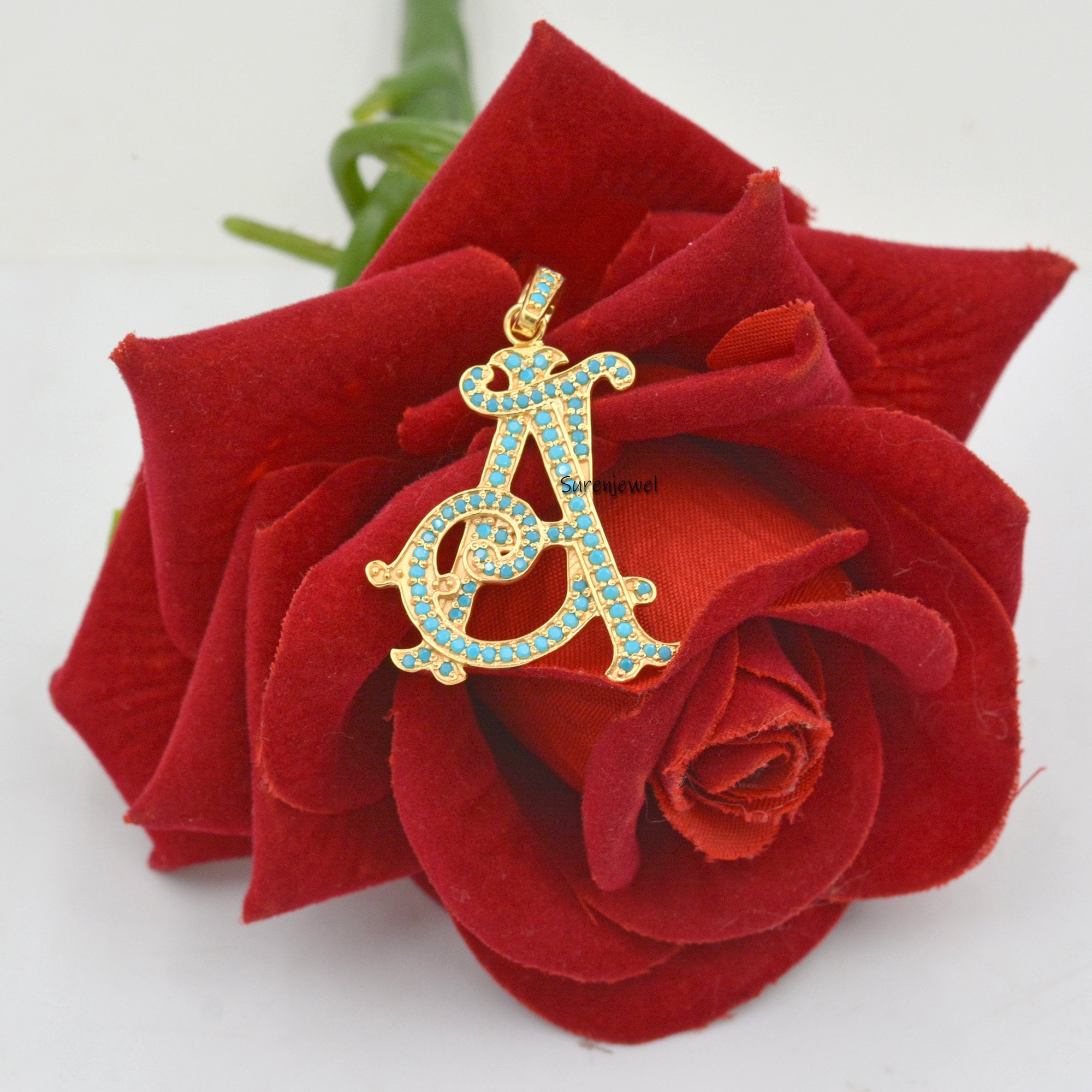 925 Silver Diamond Monogram Pendant: Custom Letter Initial - View 2 - Suren Jewels | SKU: SJP89-SLRHDI-NP-N13-18I