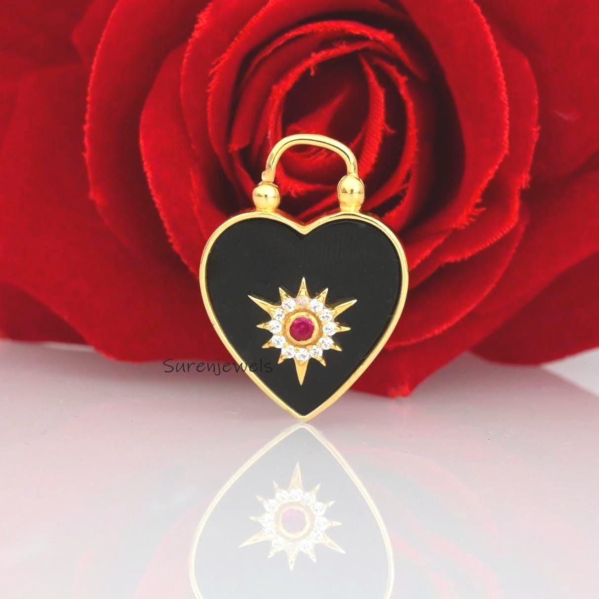 Lapis Heart Gemstone Pendant: Handmade Padlock Design - Suren Jewels | SKU: SJP3412-SLYGTQCZRUCZ-30M