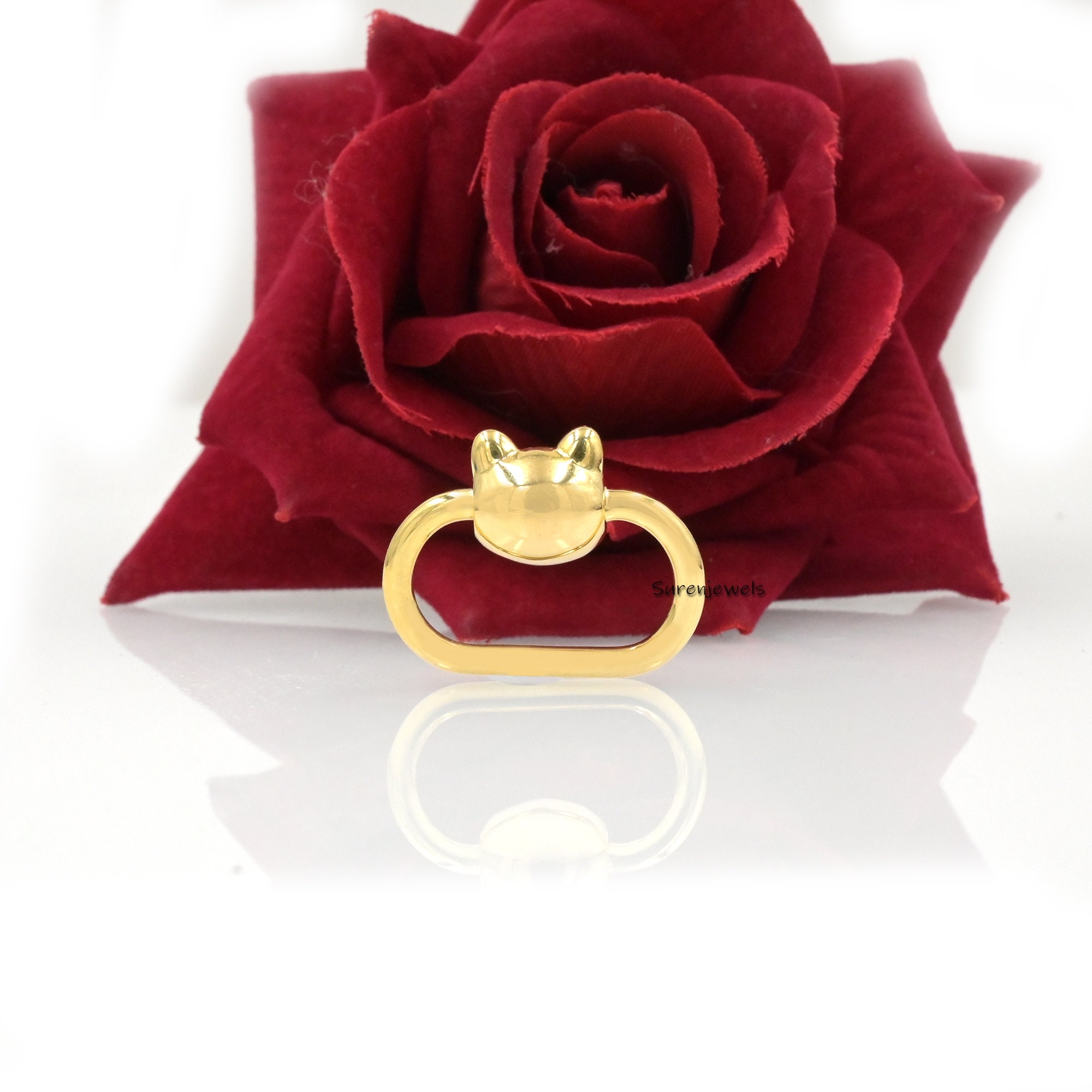 14k Gold Cat Carabiner Lock: Handmade Diamond Pendant Jewelry - View 4 - Suren Jewels | SKU: SJC100-SLNSDI-30M