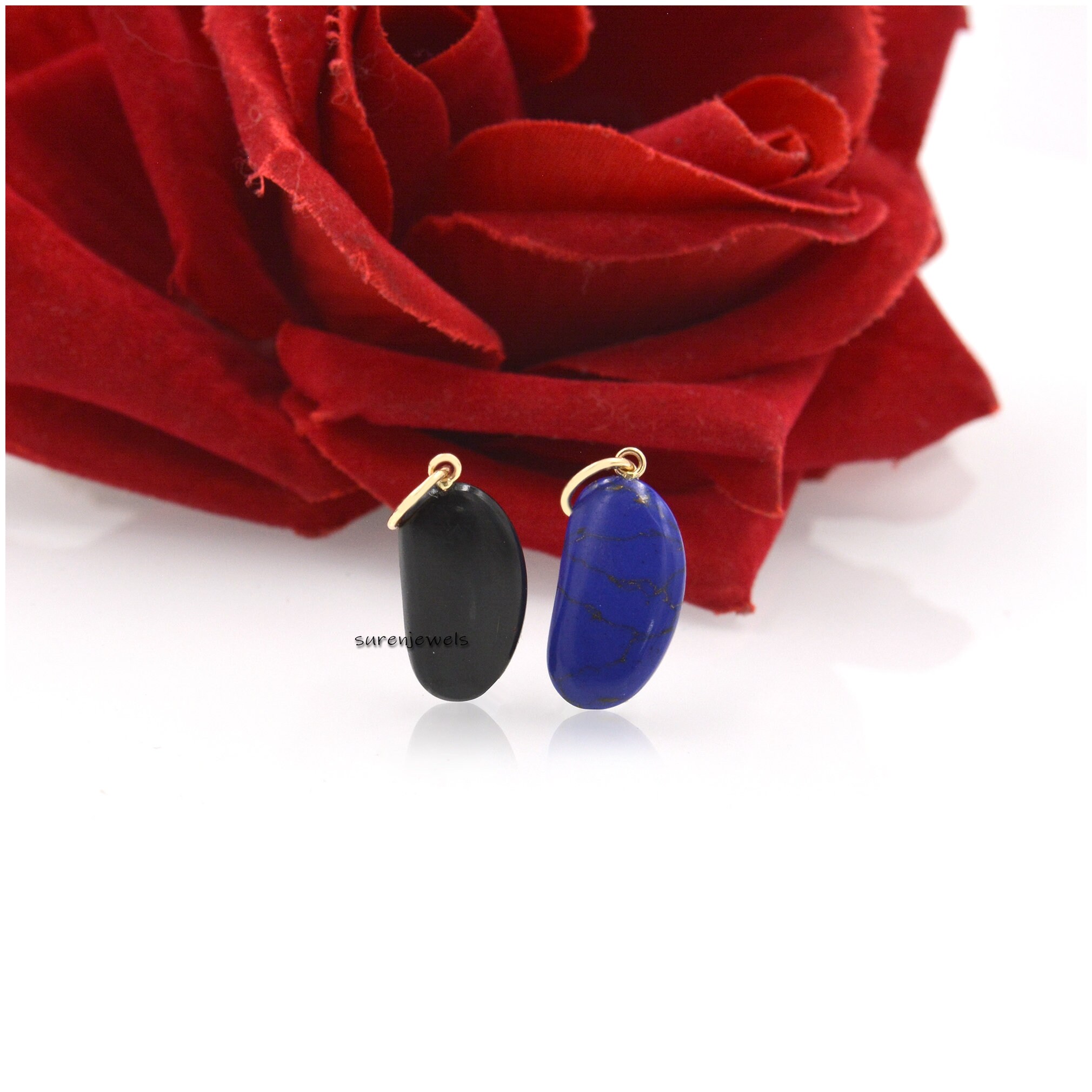 14k Gold Gemstone Kidney Bean Charm: Solid Gold Lucky Pendant - View 6 - Suren Jewels | SKU: SJP1479-9KYGBOMN