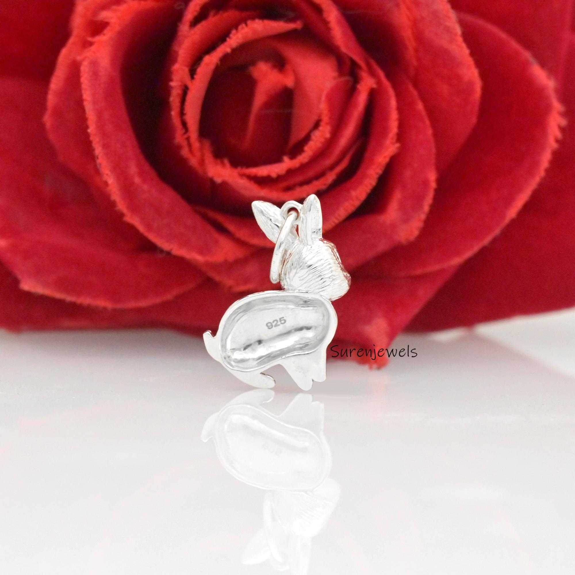 14K Gold Textured Rabbit Pendant: Designer Animal Charm - View 4 - Suren Jewels | SKU: SJP4505-SLNSBKCZ-25M,SJP4530-SLRGBKCZ-