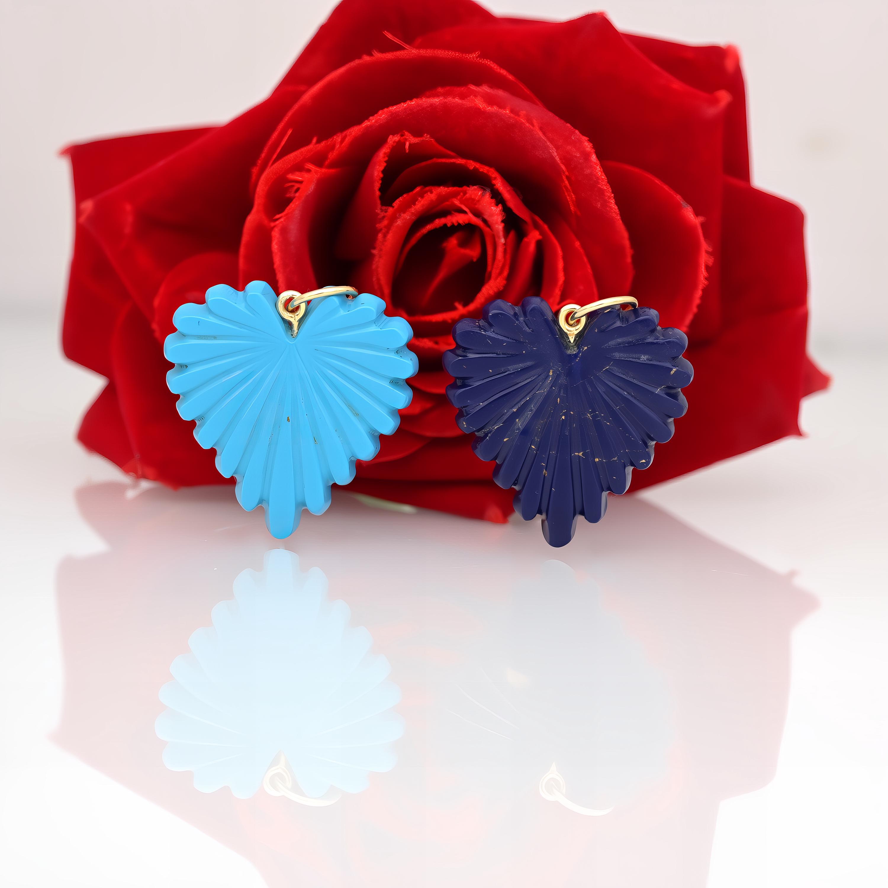 14K Gold Fluted Gemstone Heart Pendant - Designer Charm - View 2 - Suren Jewels | SKU: SJP3358