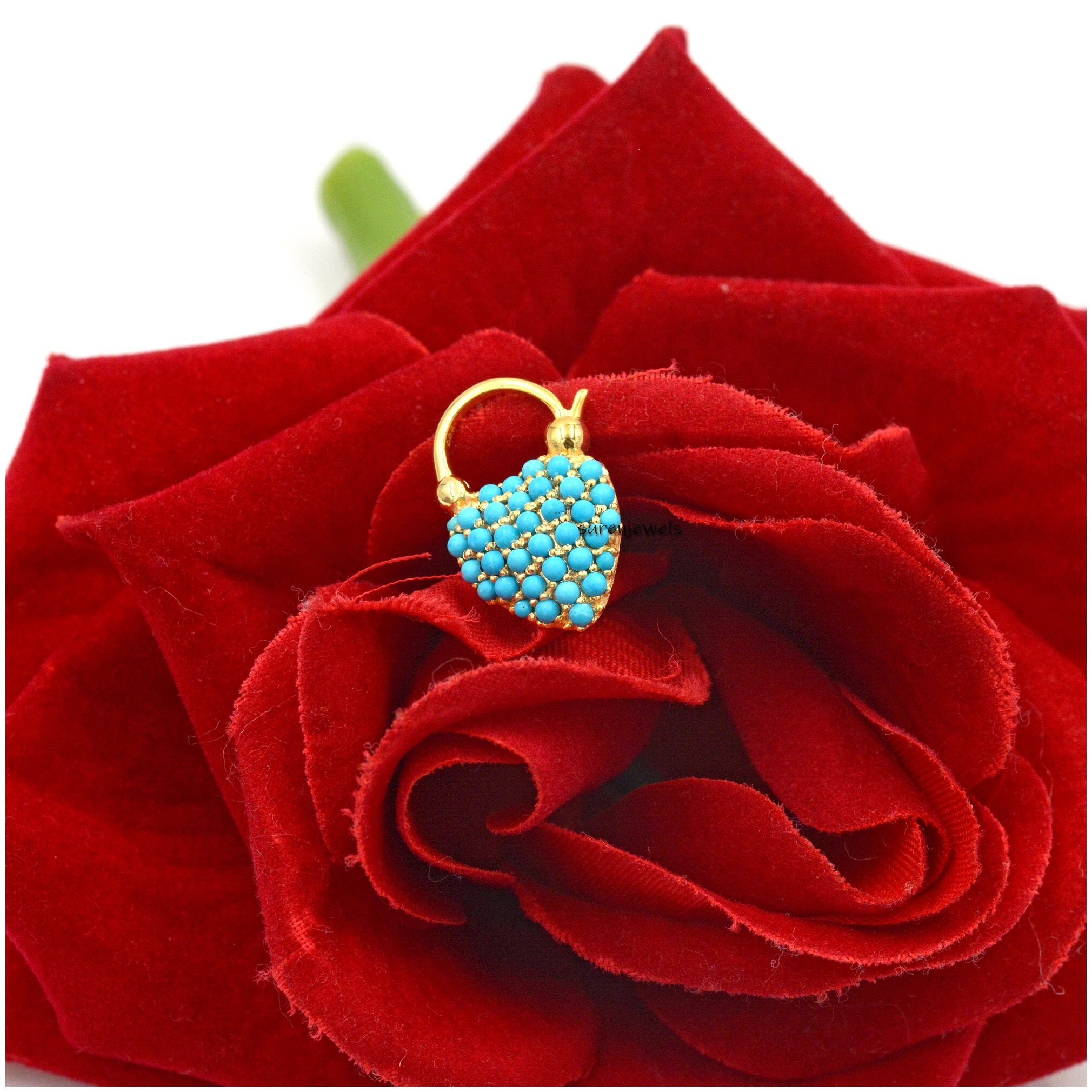 925 Silver Turquoise Heart Padlock: Gemstone Connector Pendant - View 4 - Suren Jewels | SKU: SJP1345-SLYGTQ-25M