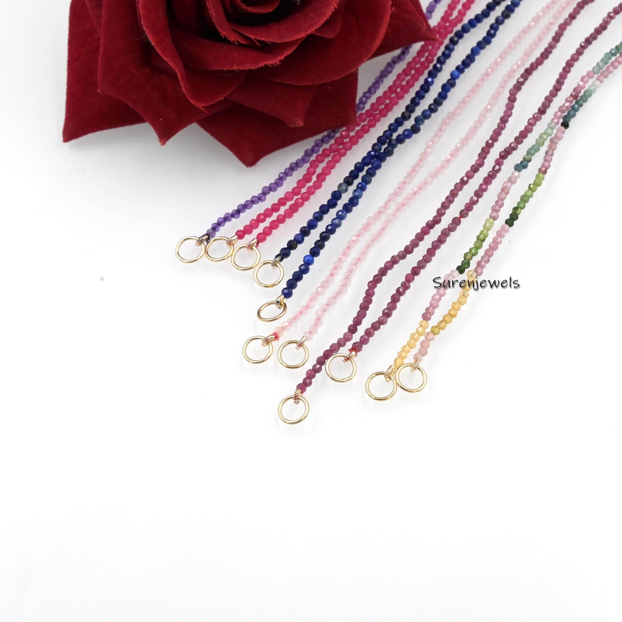 14k Gold Lapis Beads Chain Necklace: Enhancer Carabiner Chain - View 2 - Suren Jewels | SKU: SJN219
