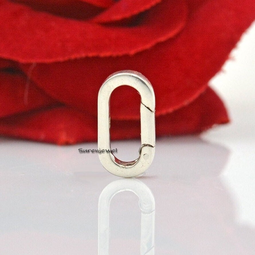 925 Silver Handmade Carabiner Lock: Oval Charm Connector, 15mm - Suren Jewels | SKU: SJP1008-SLNS-15M