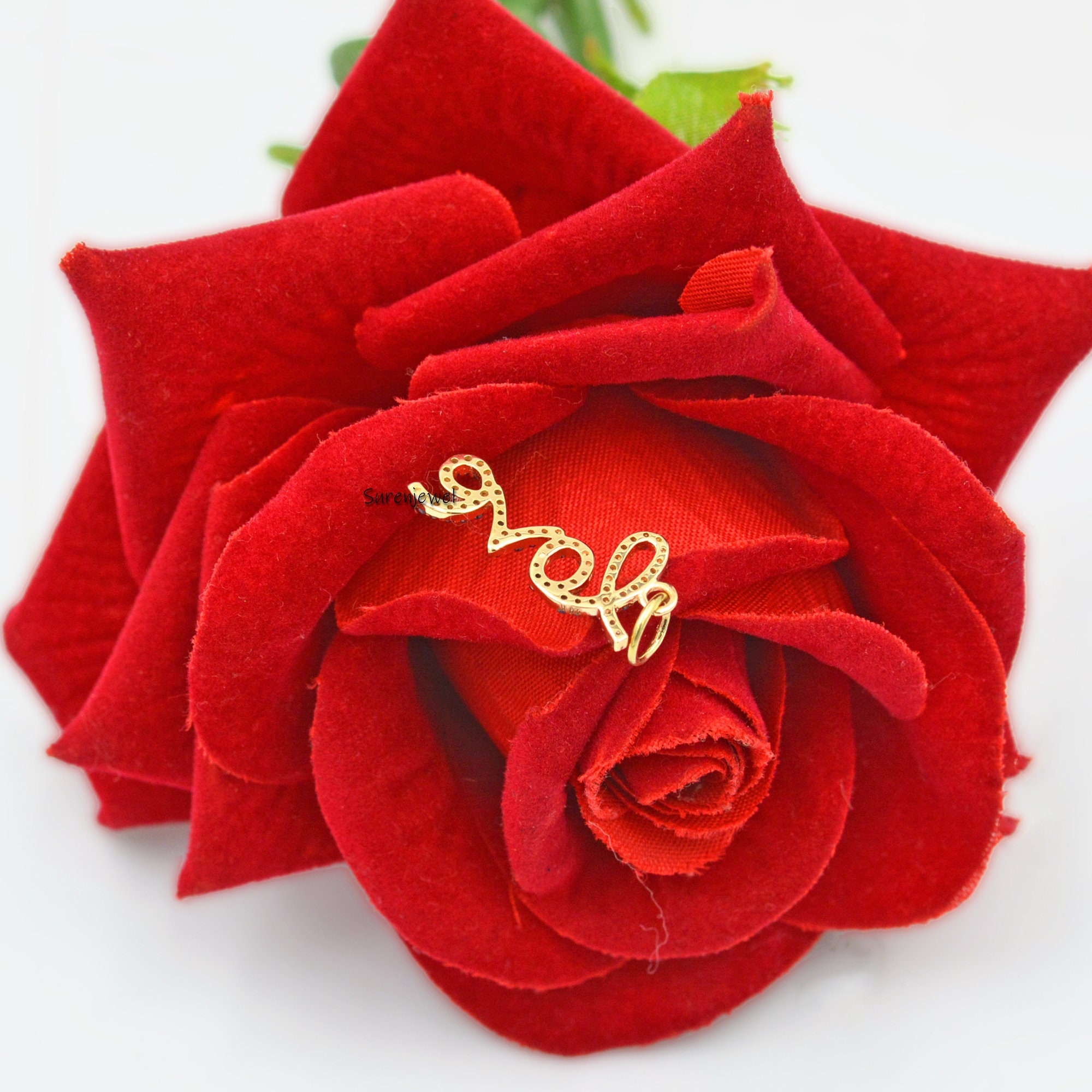 14K Diamond Love Charm Pendant - View 6 - Suren Jewels | SKU: SJP577-SLYGDI