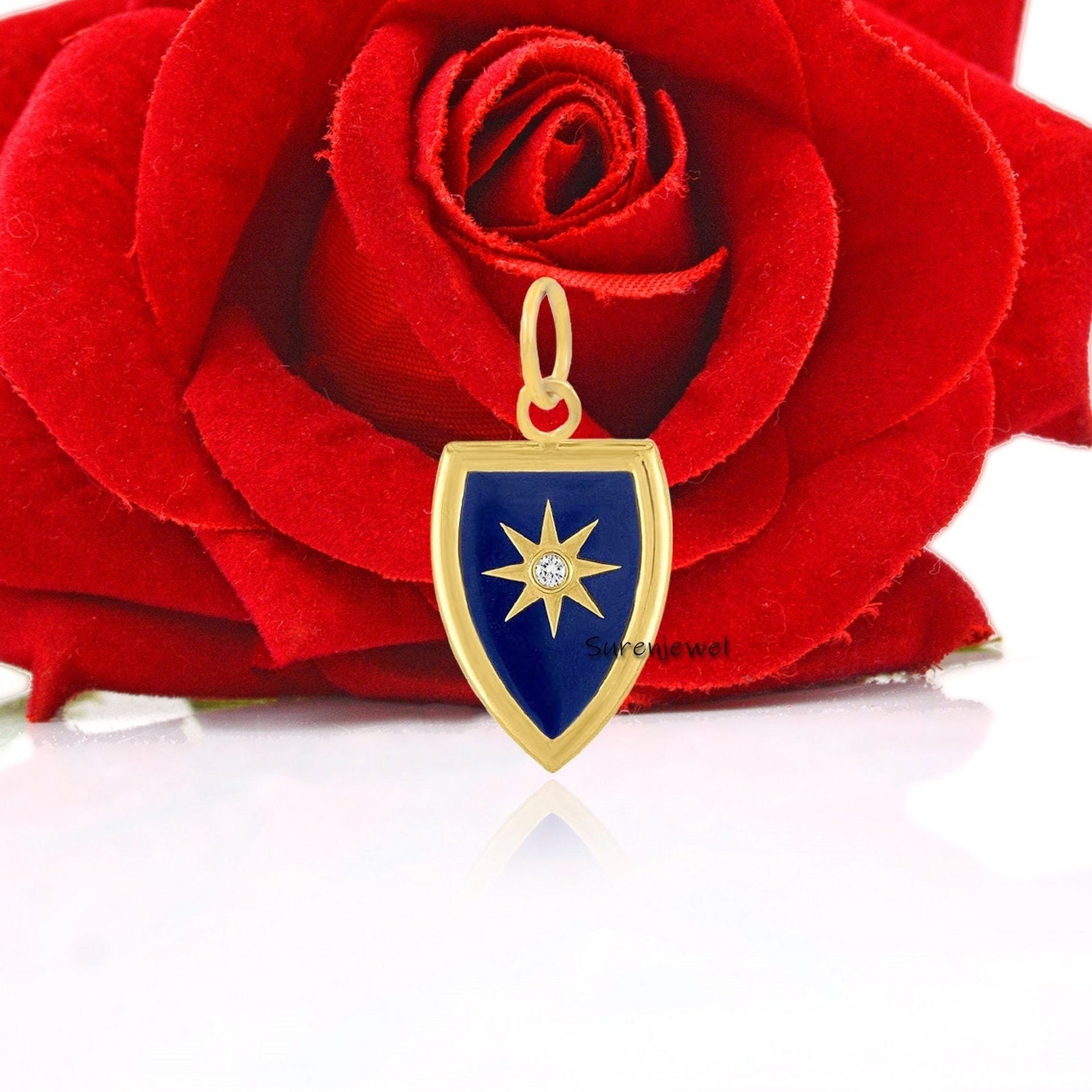 925 Silver Shield Pendant: Handmade Gemstone Lapis Paladin - View 3 - Suren Jewels | SKU: SJP1058-SLYGTQWT-25mm