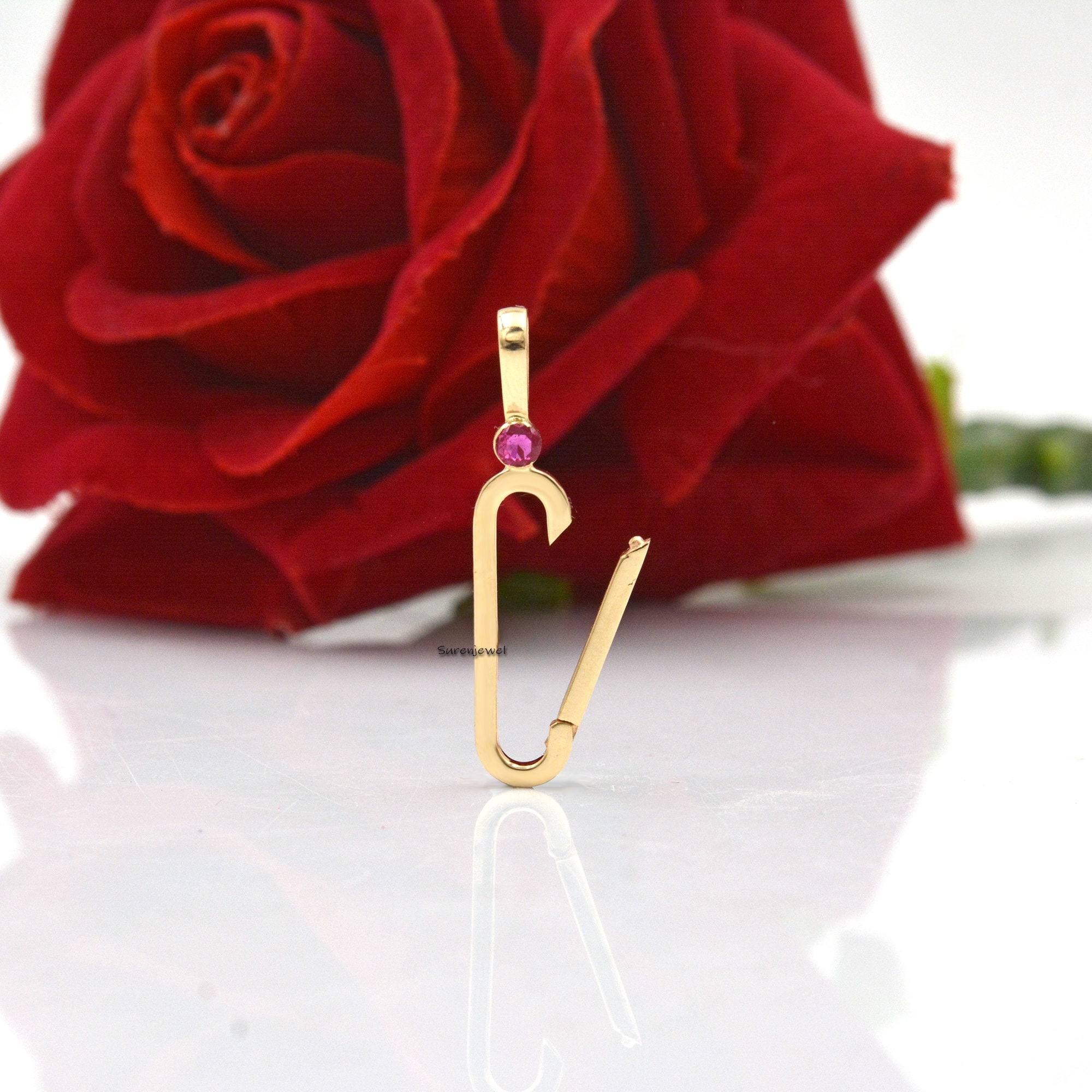 14k Gold Charm Enhancer: Paperclip Necklace Lock with Moissanite - View 2 - Suren Jewels | SKU: SJP685-SLWGMN