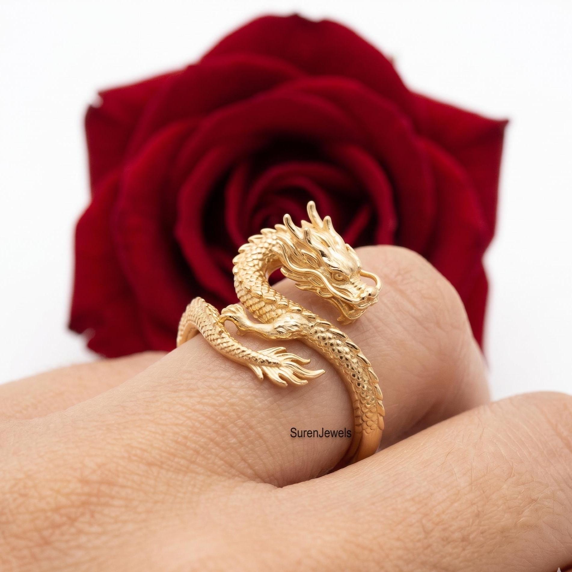 14k Gold Chinese Dragon Ring, Gold Chinese Dragon Ring, Chinese Dragon Jewelry, Dainty Solid Gold Dragon Ring, Gold Dragon Ri