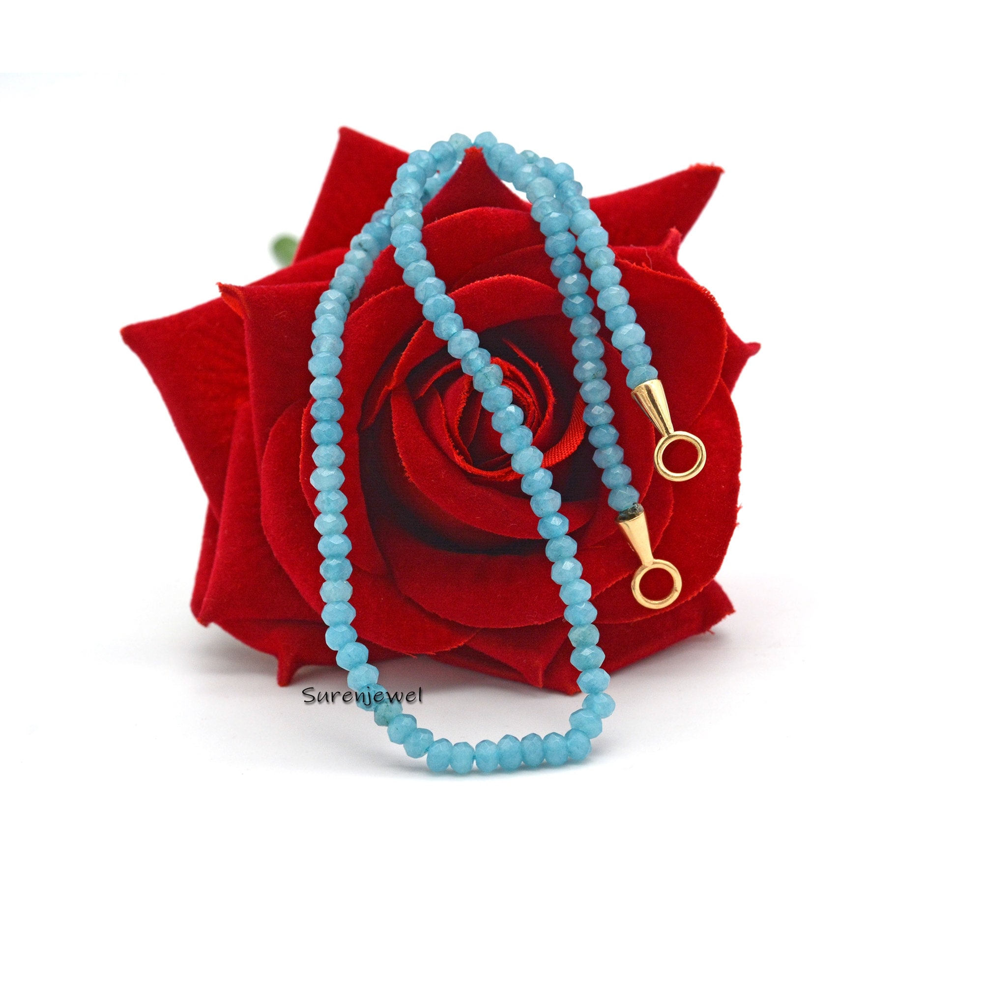 9K Solid Gold Turquoise Beaded Necklace - Everyday Jewelry - Suren Jewels | SKU: SJN247-9KYGTQ-16I