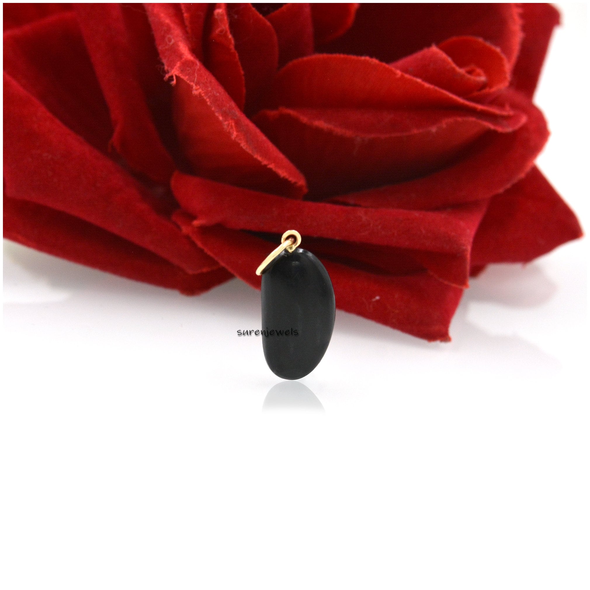 14k Gold Gemstone Kidney Bean Charm: Solid Gold Lucky Pendant - View 7 - Suren Jewels | SKU: SJP1479-9KYGBOMN
