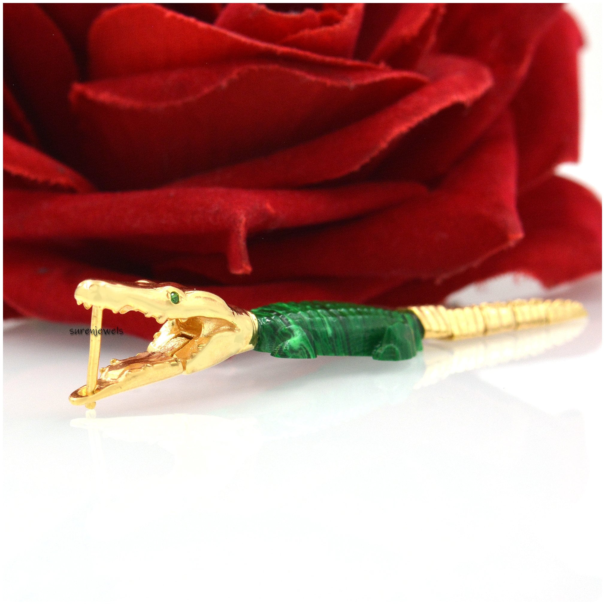 14k Gold Crocodile Earrings: Emerald Accent, Animal Jewelry - View 6 - Suren Jewels | SKU: SJE1015-SLYGWA