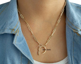 925 Silver Paperclip Chain Necklace: Enhancer Lock Charm Holder