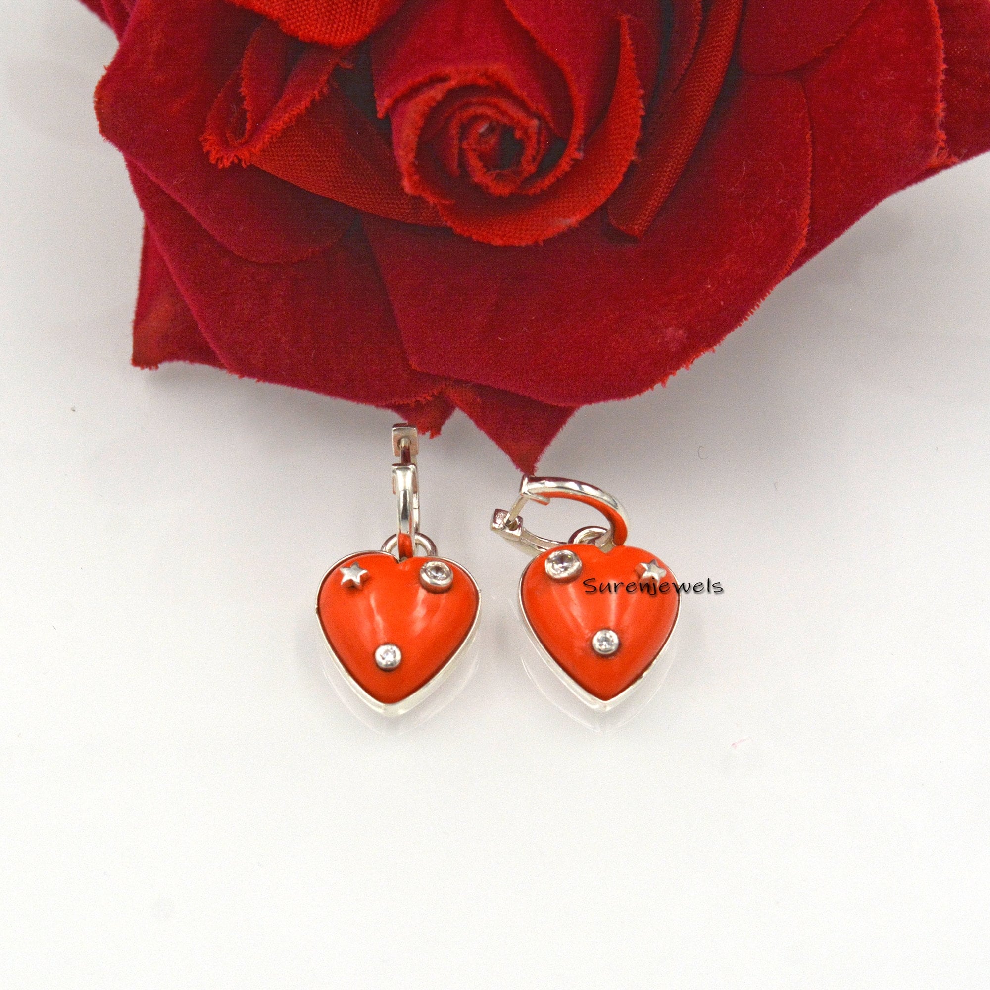 Turquoise Heart Dangle Earrings: 925 Silver Hook Earrings - View 5 - Suren Jewels | SKU: SJE1052